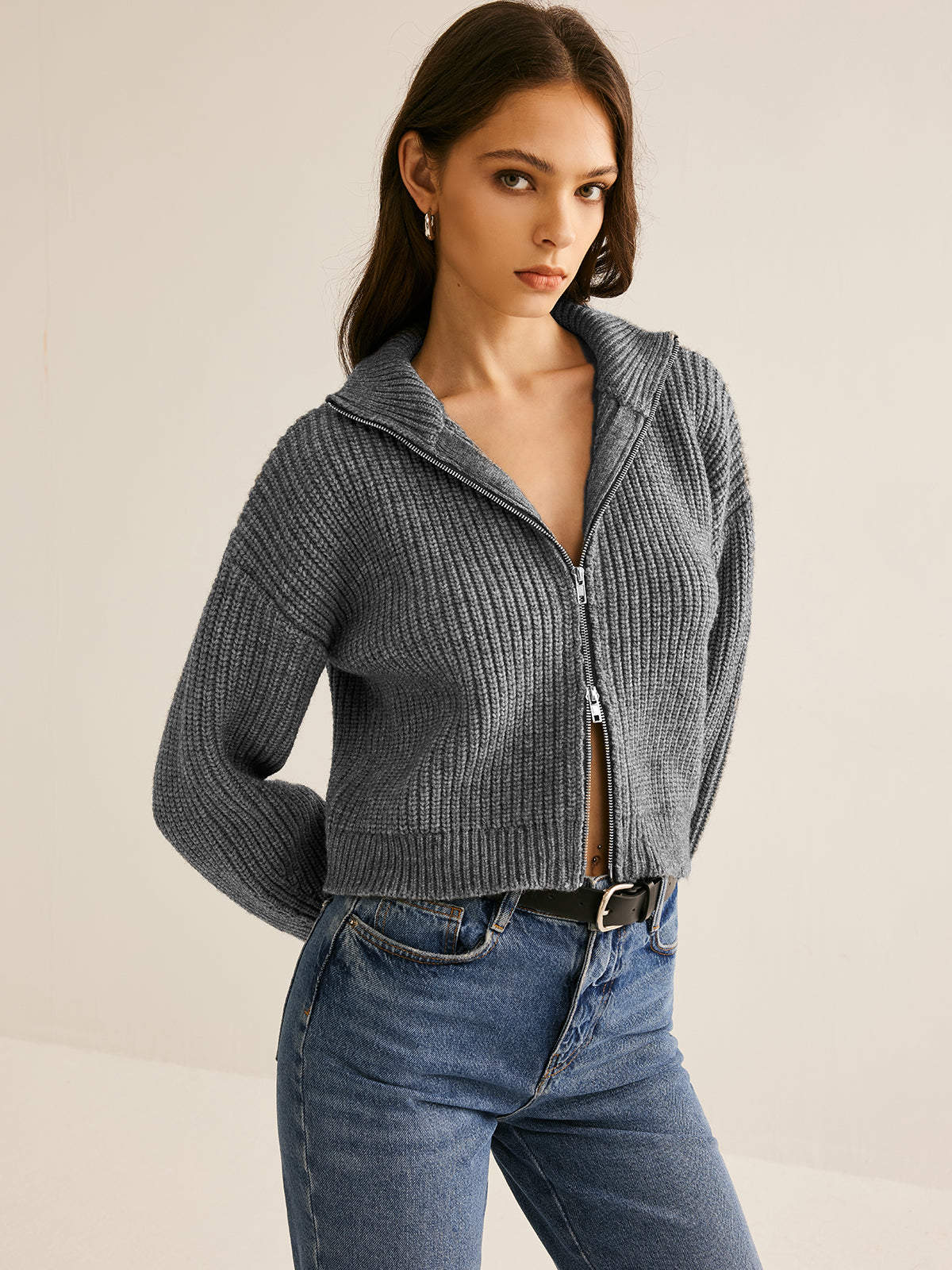 Plain Double Zip Cardigan-Massicos