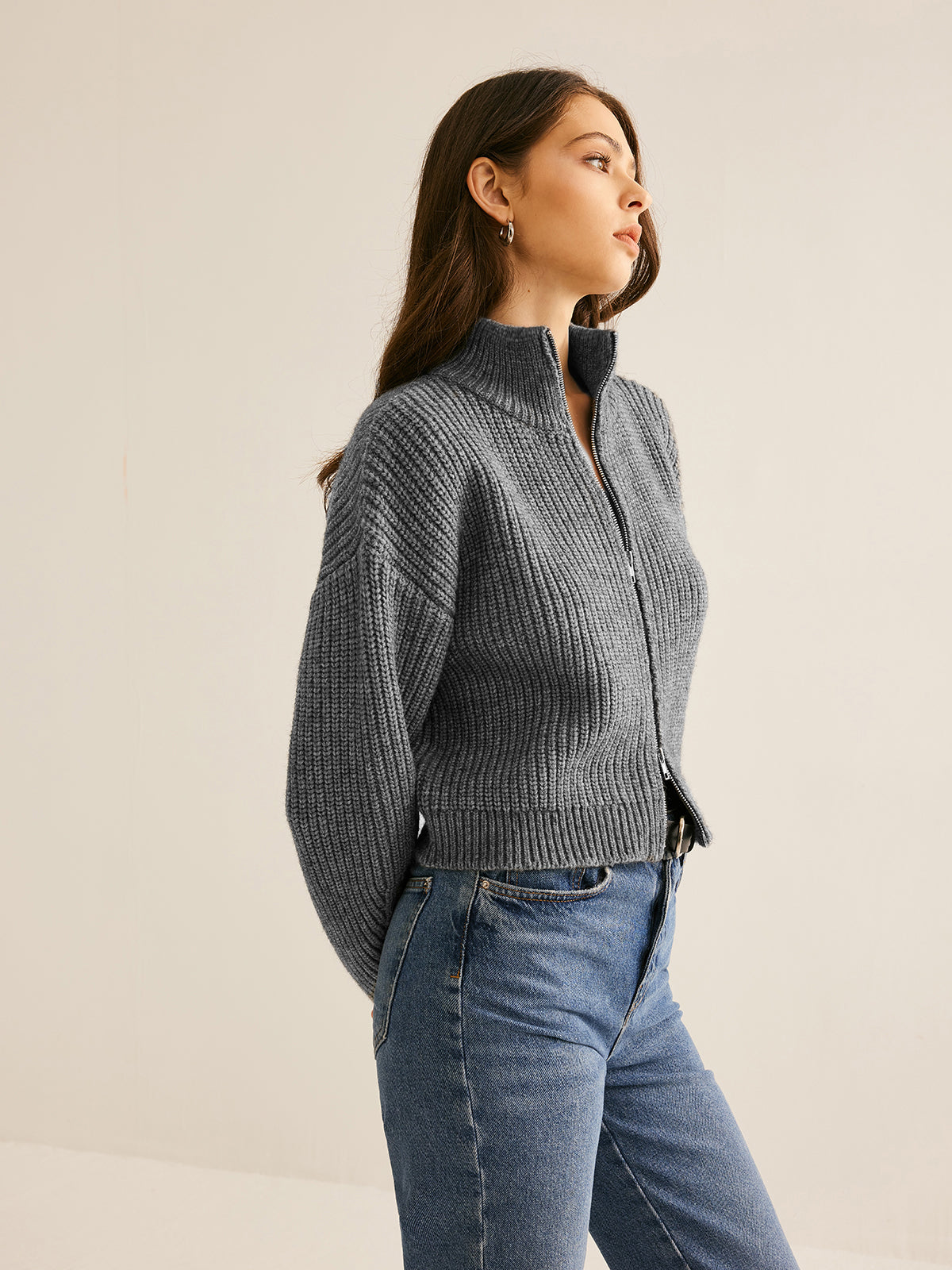 Plain Double Zip Cardigan-Massicos