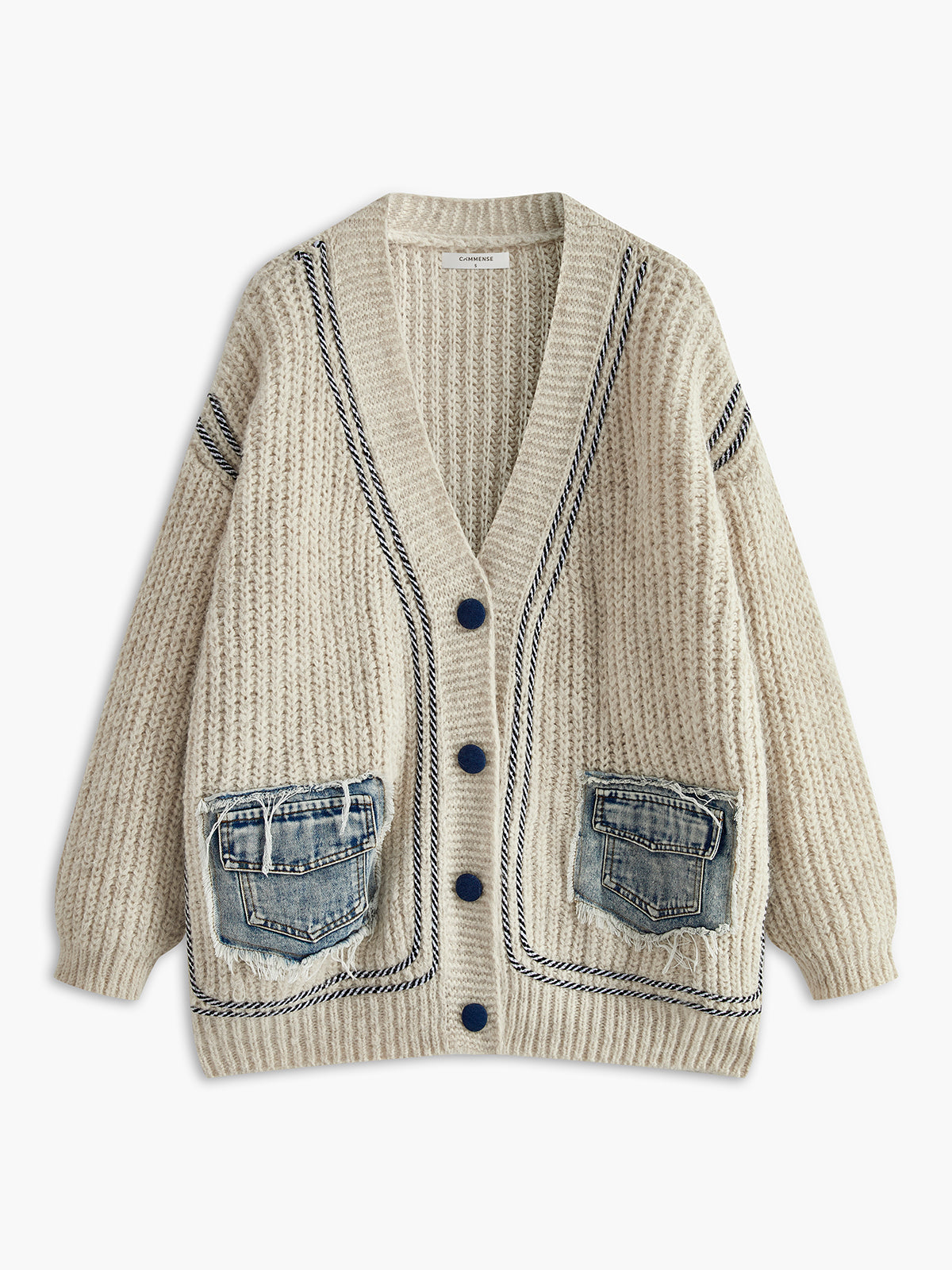 Contrast Binding V-Neck Pockets Cardigan-Massicos