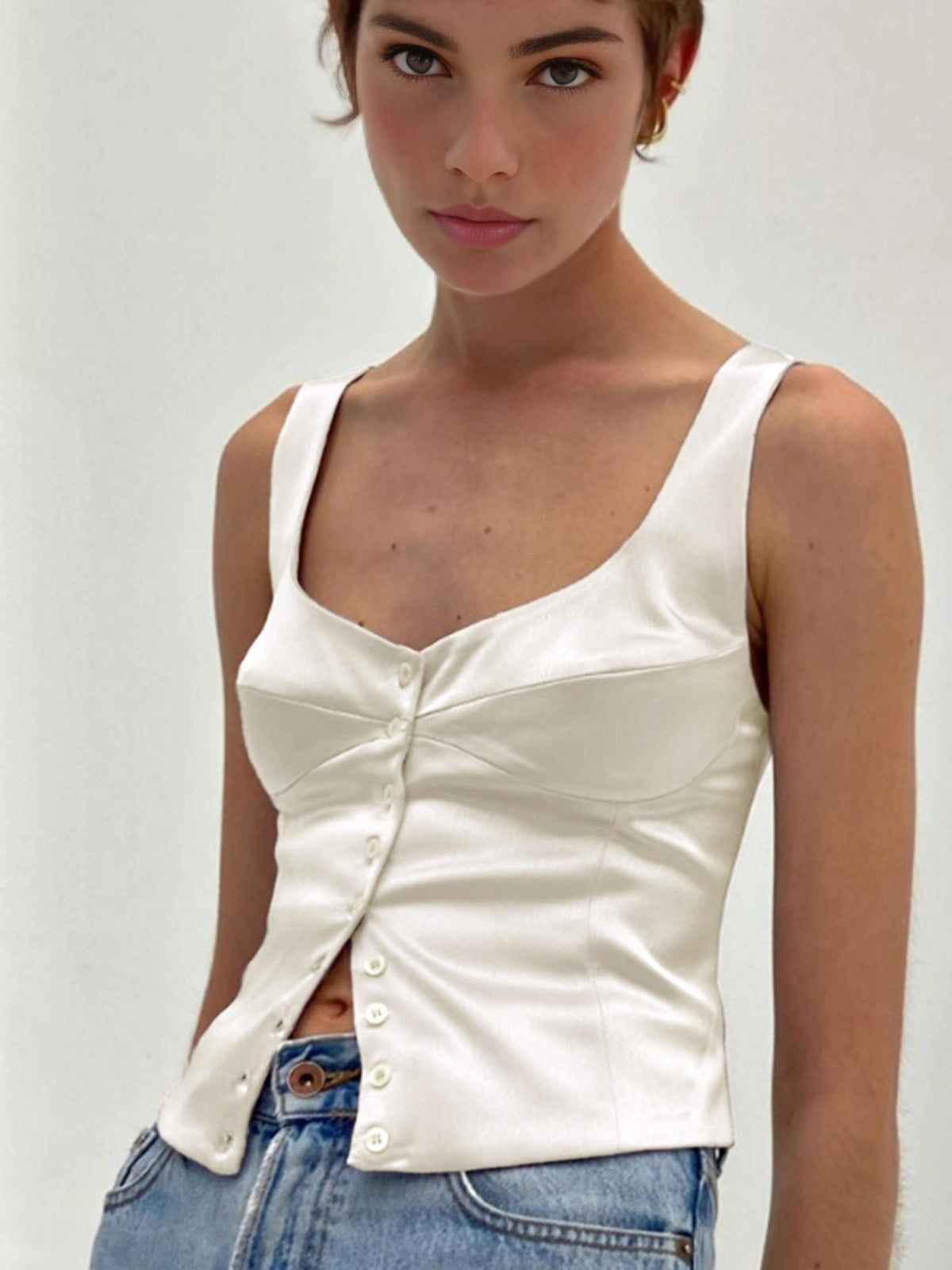 Casual Button-Front Strappy Top-Massicos
