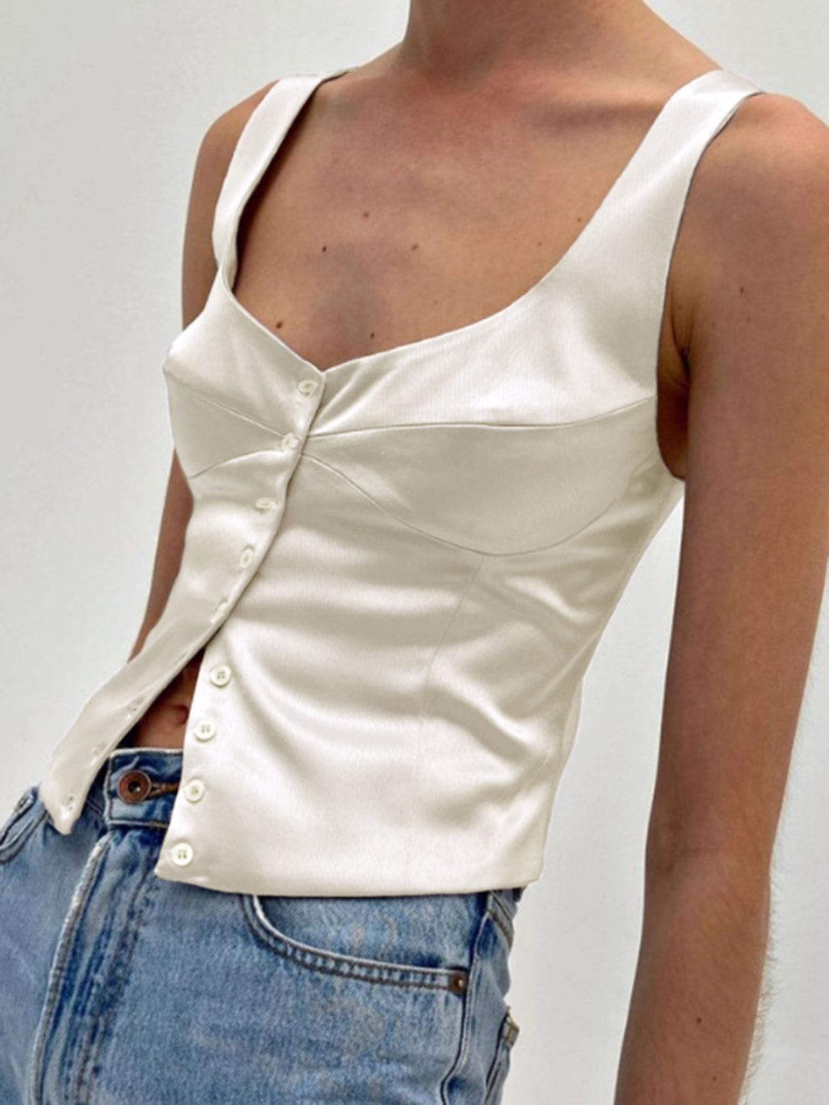 Casual Button-Front Strappy Top-Massicos