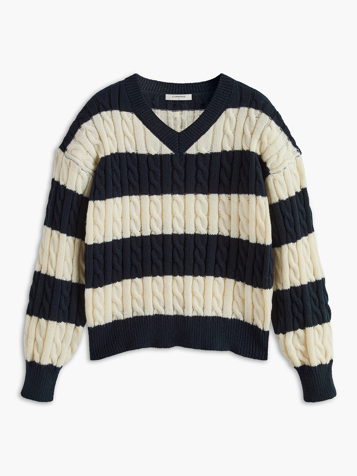 V-Neck Striped Cable Sweater-Massicos