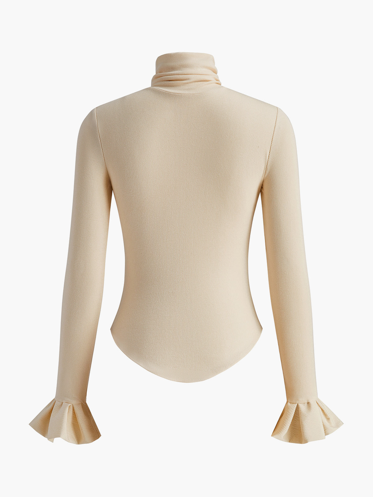 Turtleneck Ribbed Ruffle Sleeve T-Shirt-Massicos