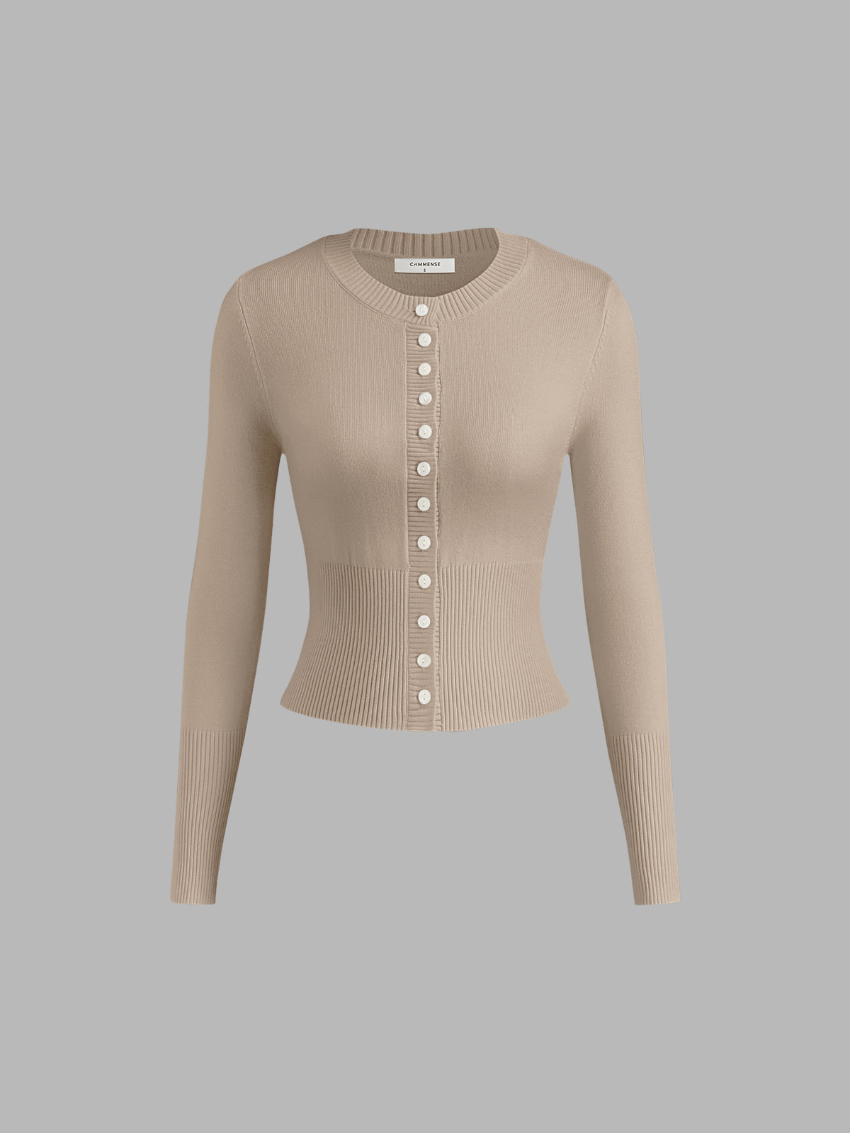 Crew Neck Long Sleeve Cardigan-Massicos