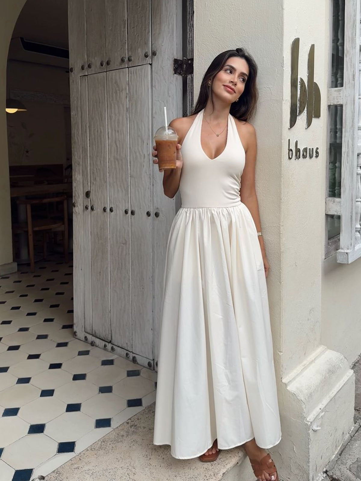 Halter Backless Pockets Dress-Massicos