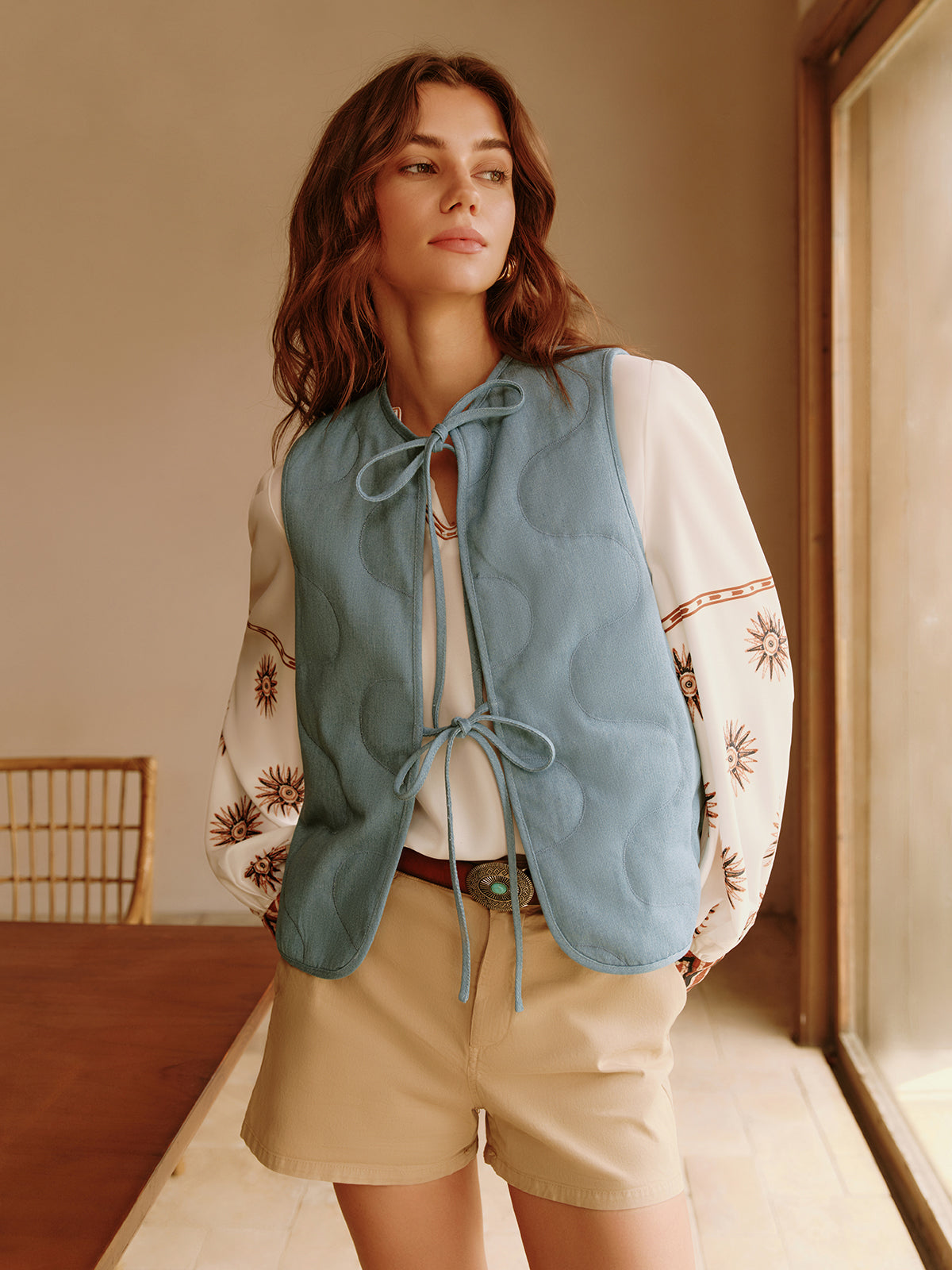 Plain Tie Denim Vest-Massicos