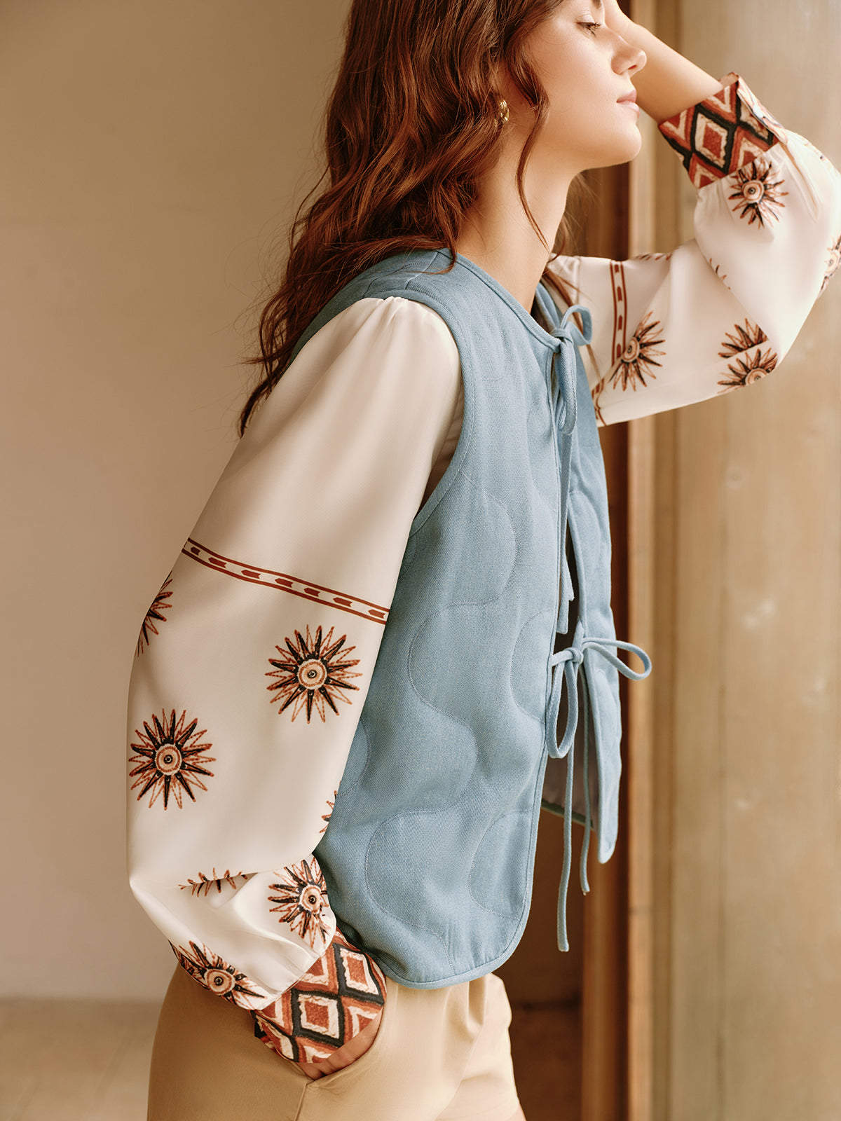 Plain Tie Denim Vest-Massicos