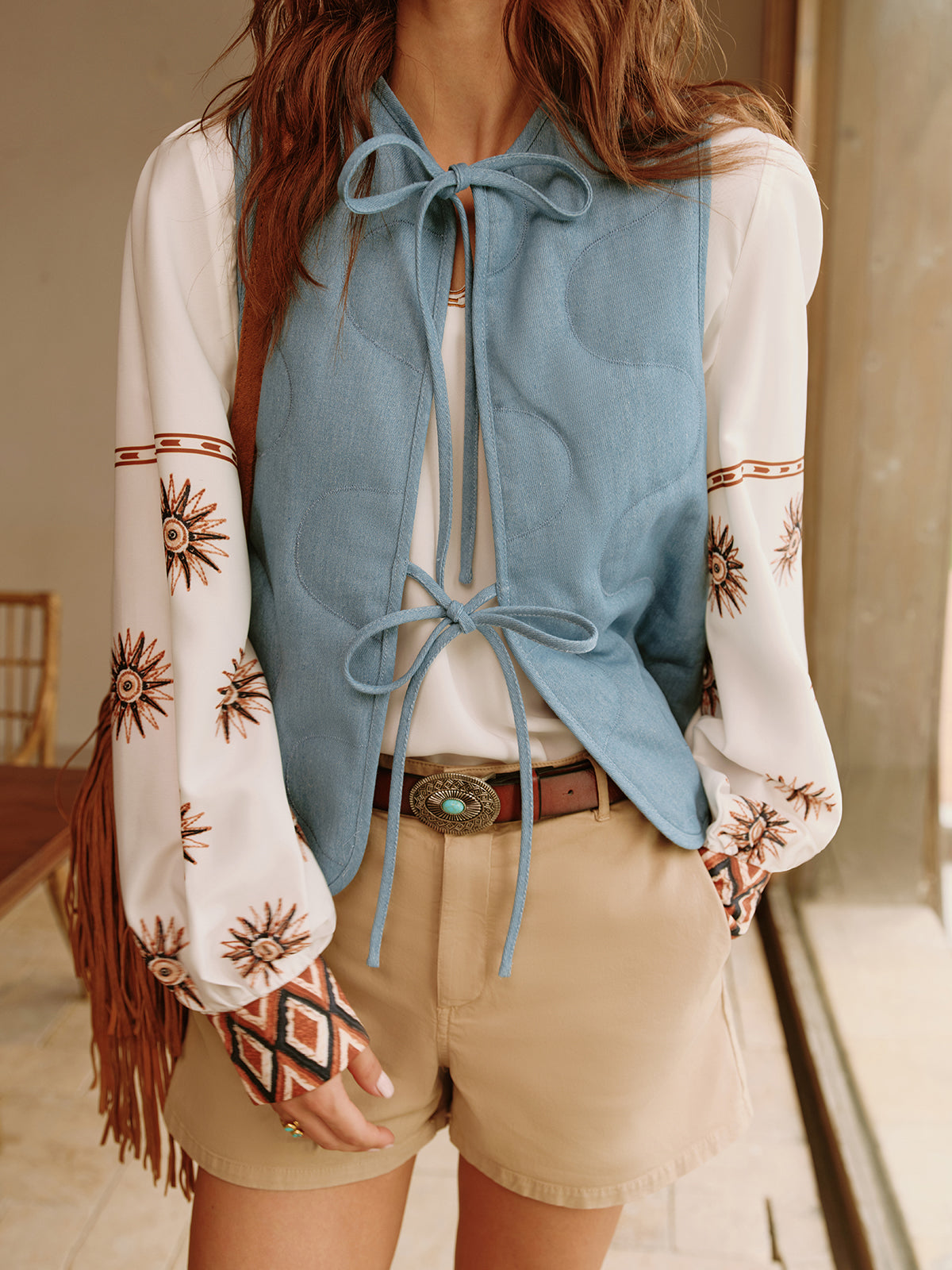 Plain Tie Denim Vest-Massicos
