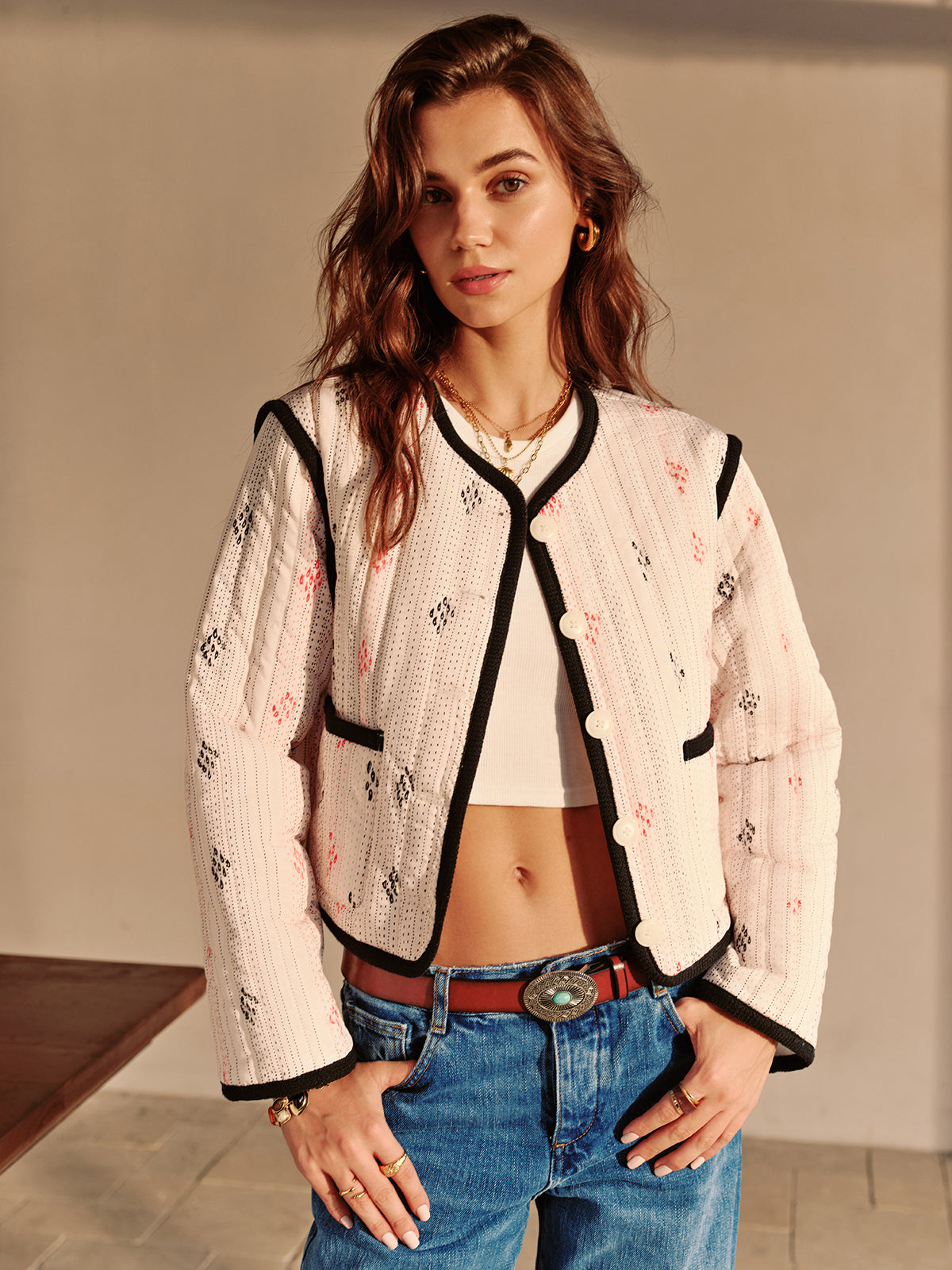 Boheme Contrast Piping Short Jacket-Massicos