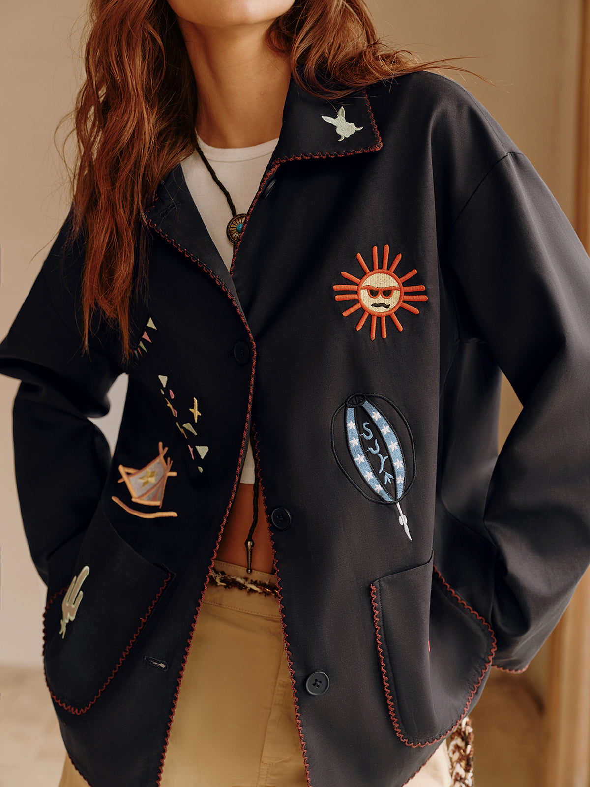 Boheme Embroidery Lapel Jacket-Massicos