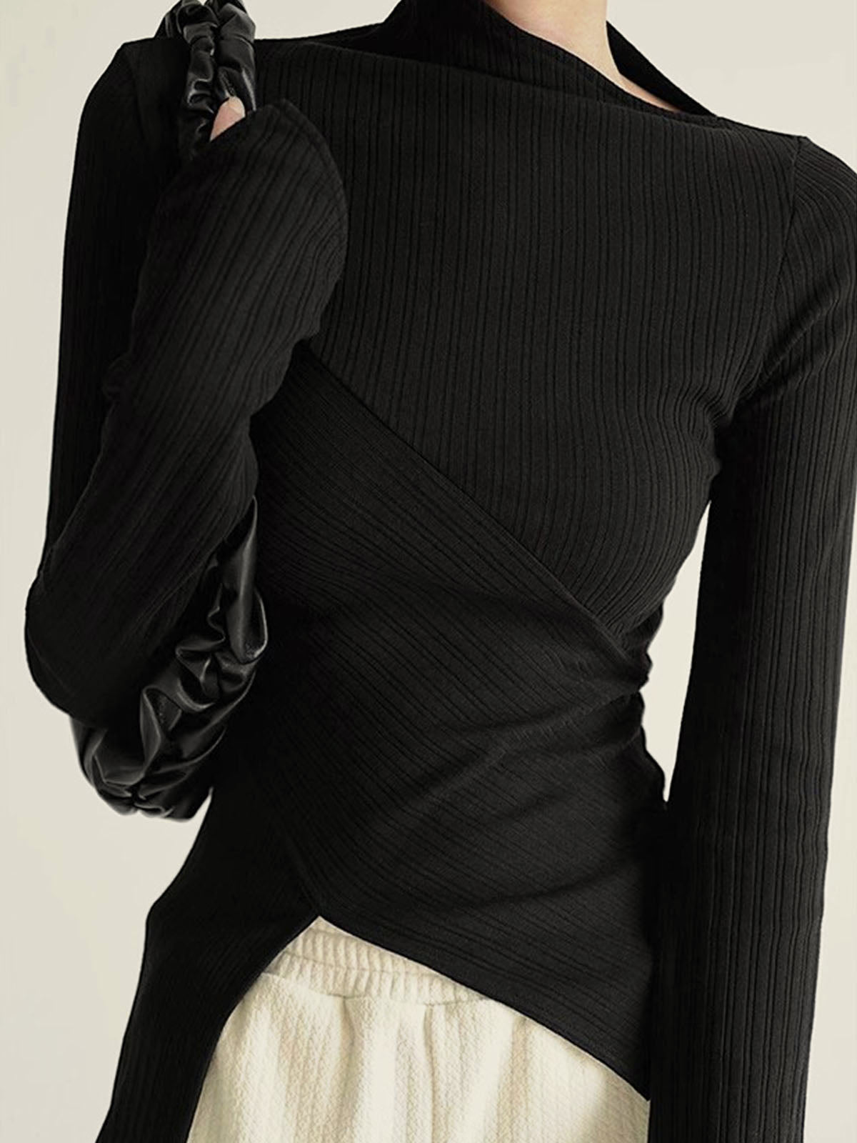 Asymmetrical Long Sleeve Slim Top-Massicos