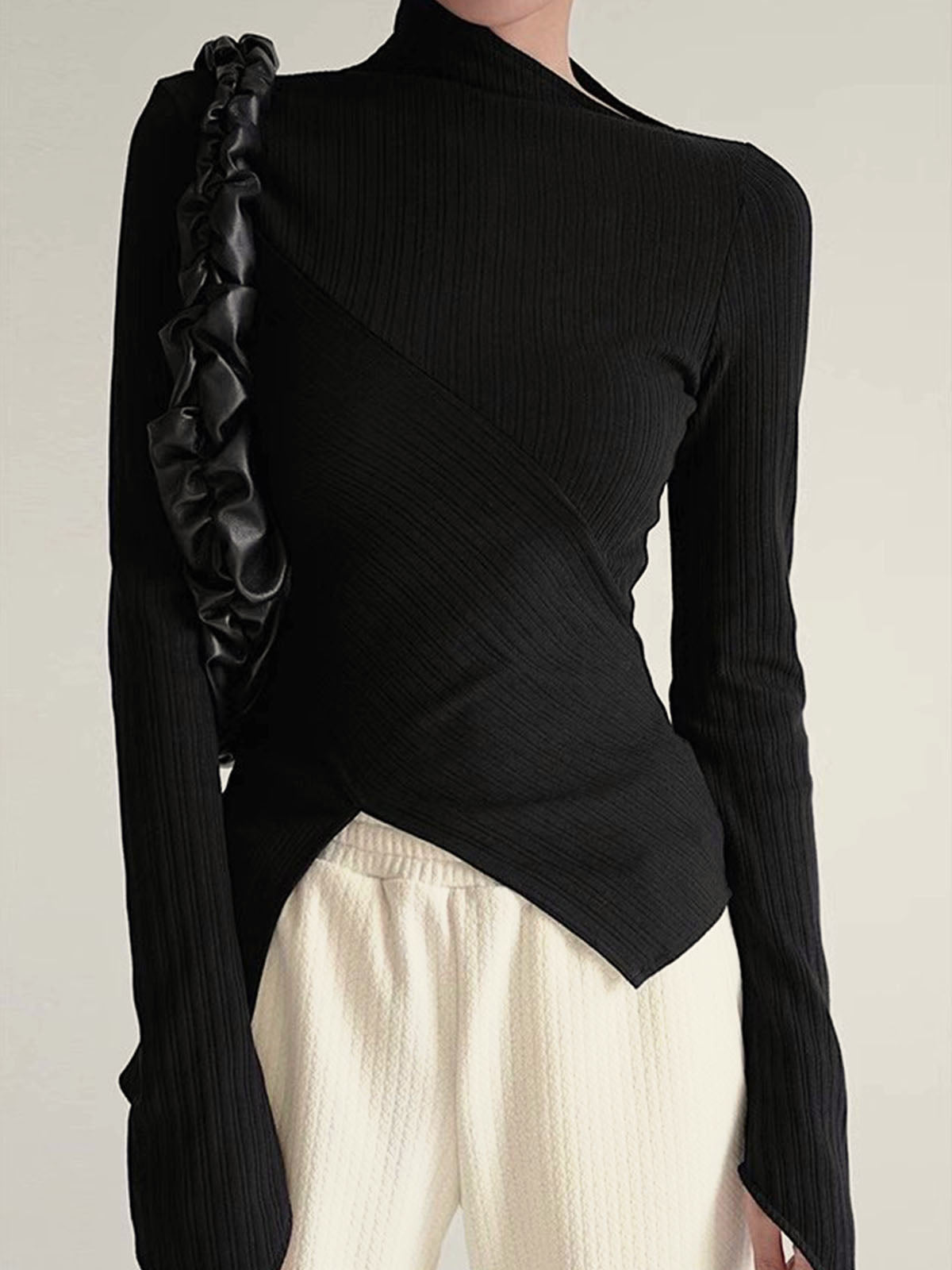 Asymmetrical Long Sleeve Slim Top-Massicos