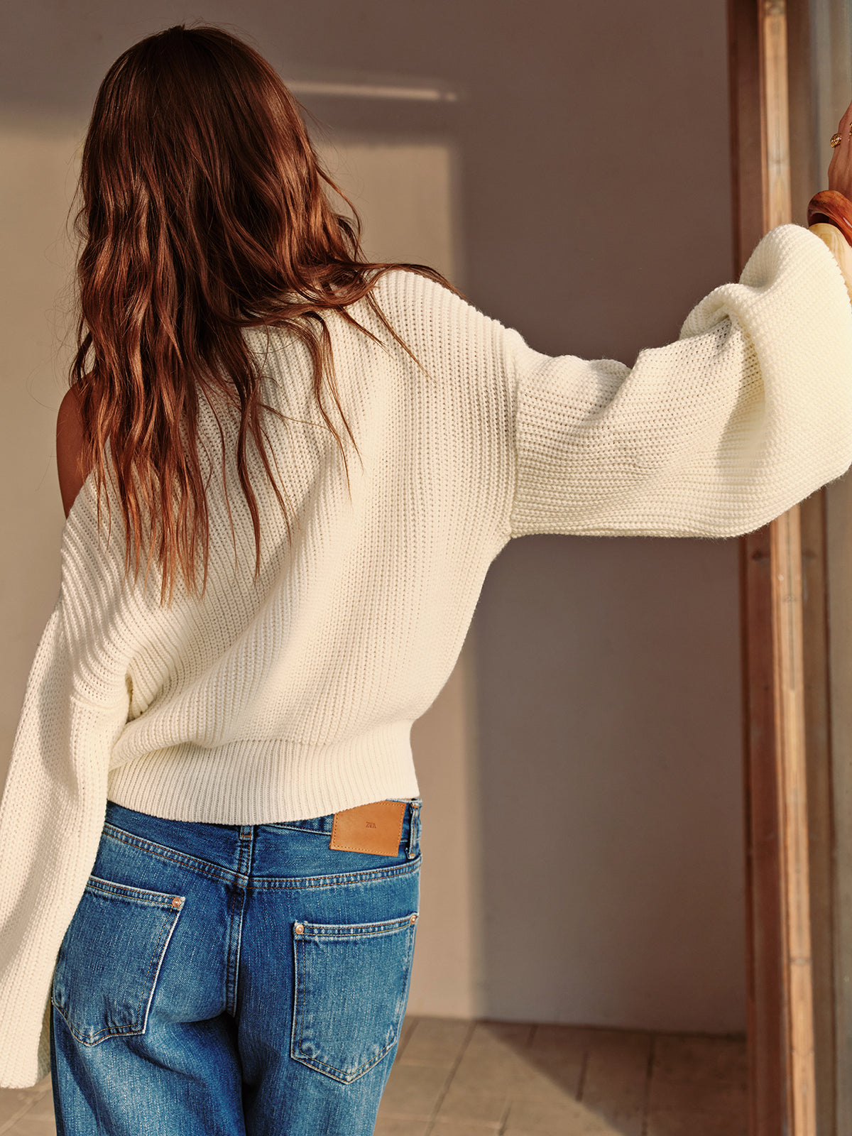 Asymmetrical Cold-Shoulder Oversized Sweater-Massicos