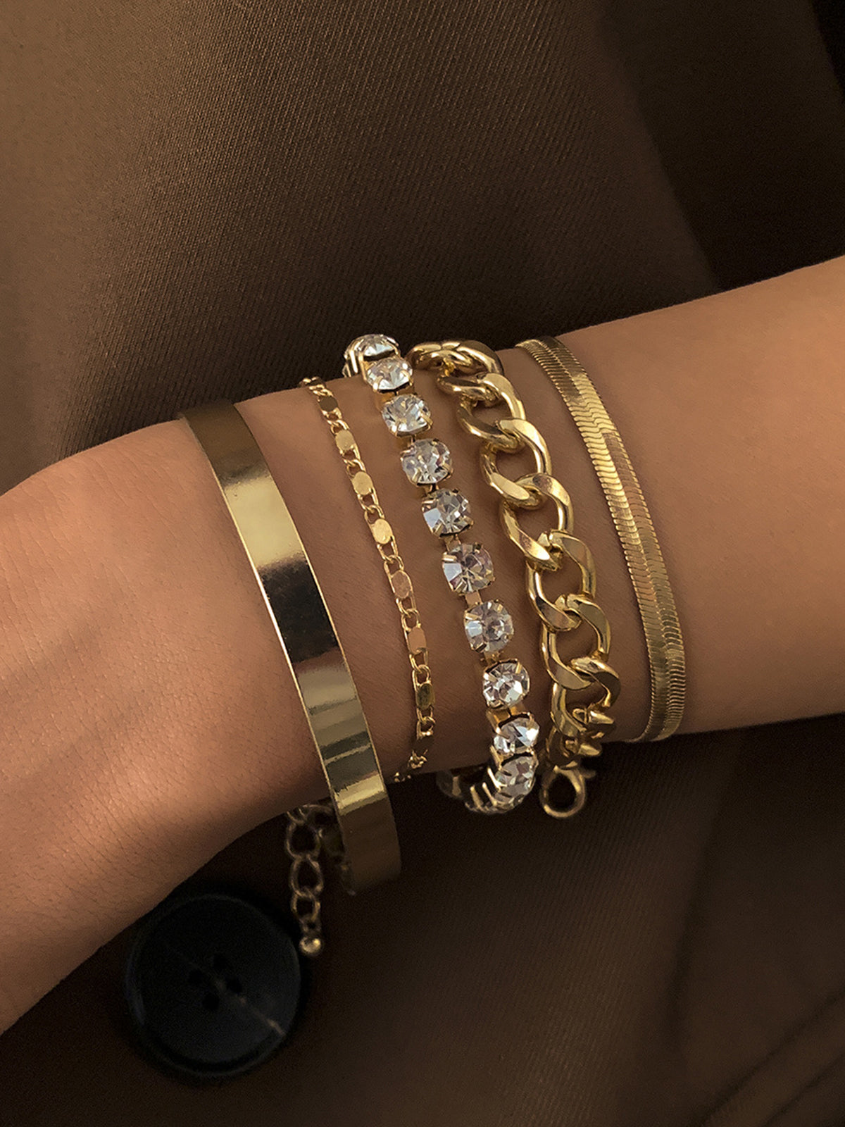 5pcs Rhinestone Snake Chain Bracelet-Massicos