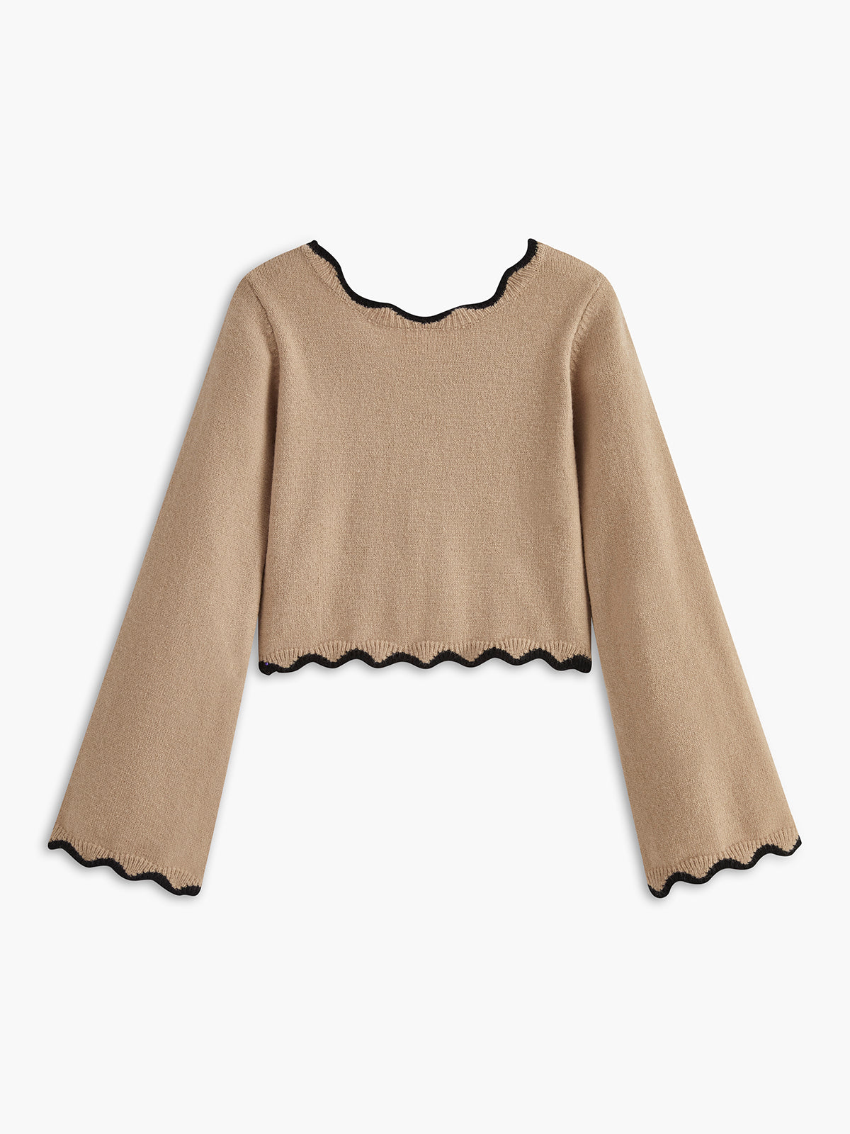 Contrast Wave Trim Bow Sweater-Massicos