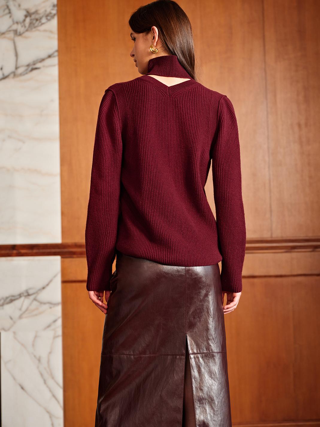 Oversized Wool-Blend Ribbed Cutout Sweater-Massicos