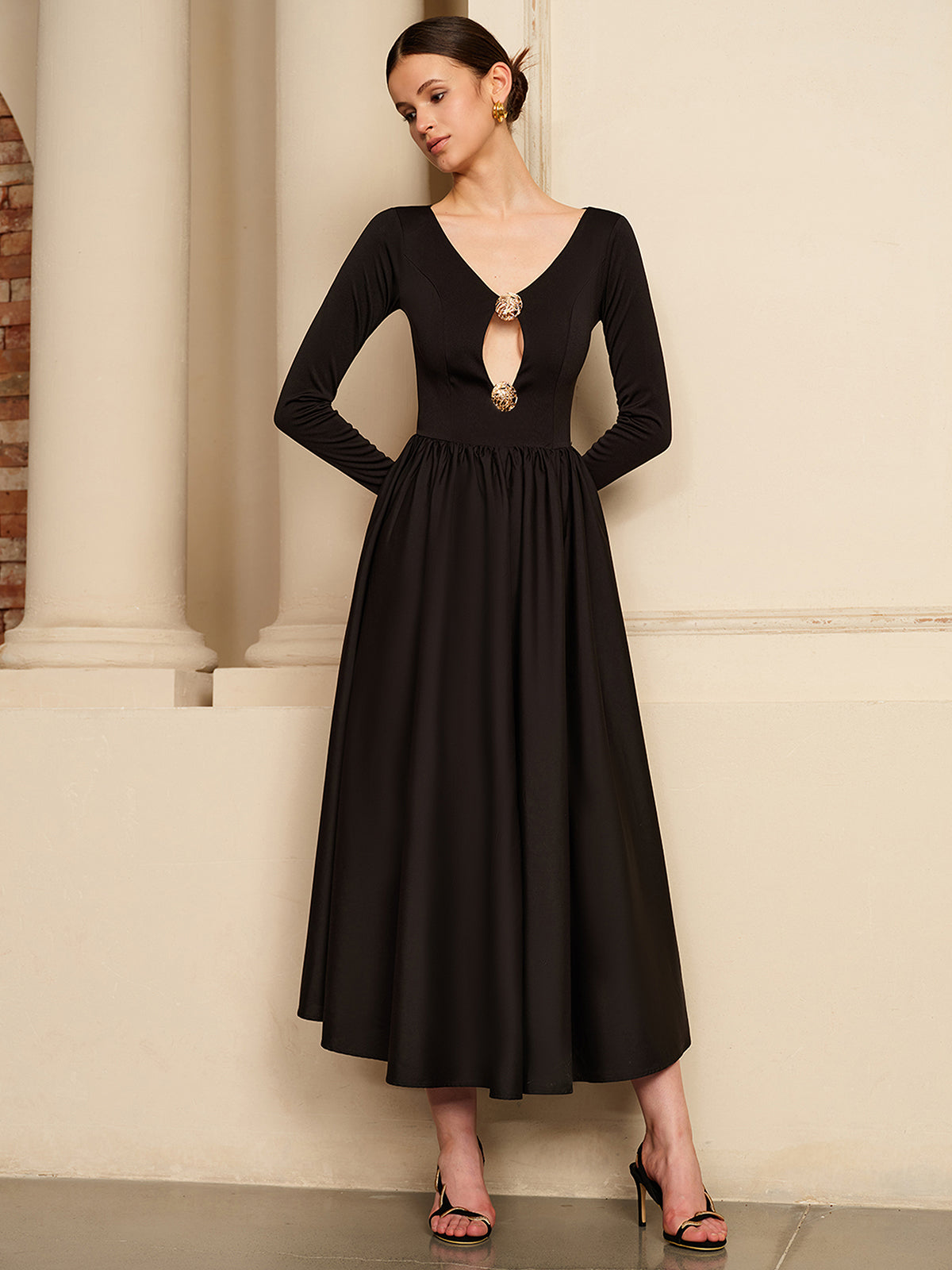Cutout Pleated Panel Dress-Massicos