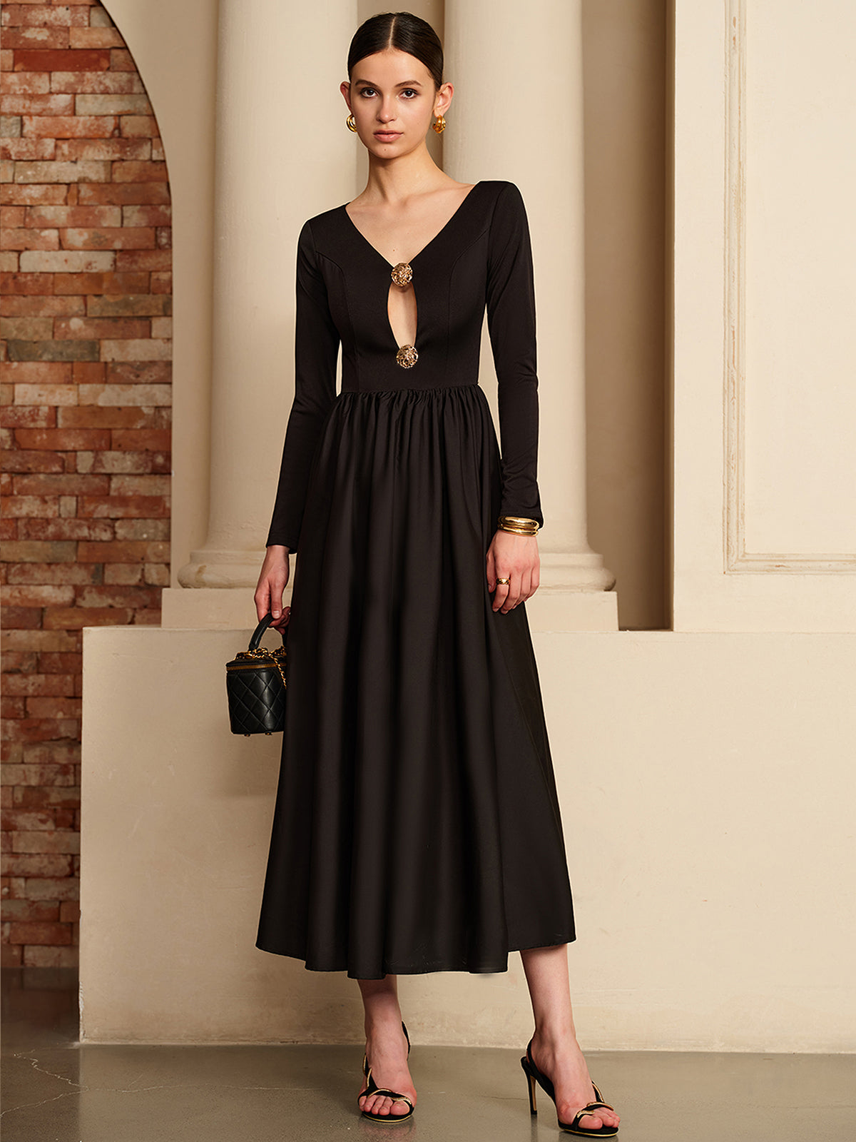 Cutout Pleated Panel Dress-Massicos