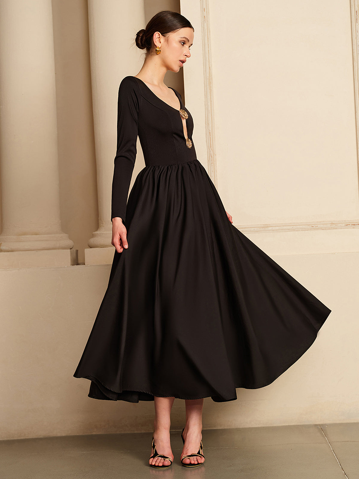 Cutout Pleated Panel Dress-Massicos
