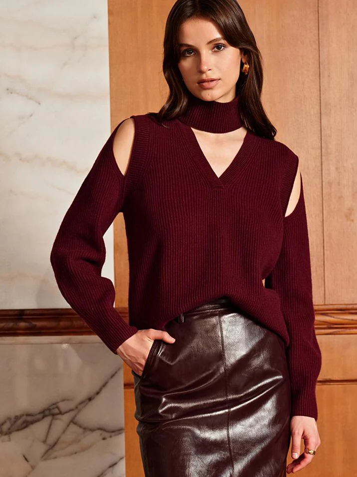 Oversized Wool-Blend Ribbed Cutout Sweater-Massicos
