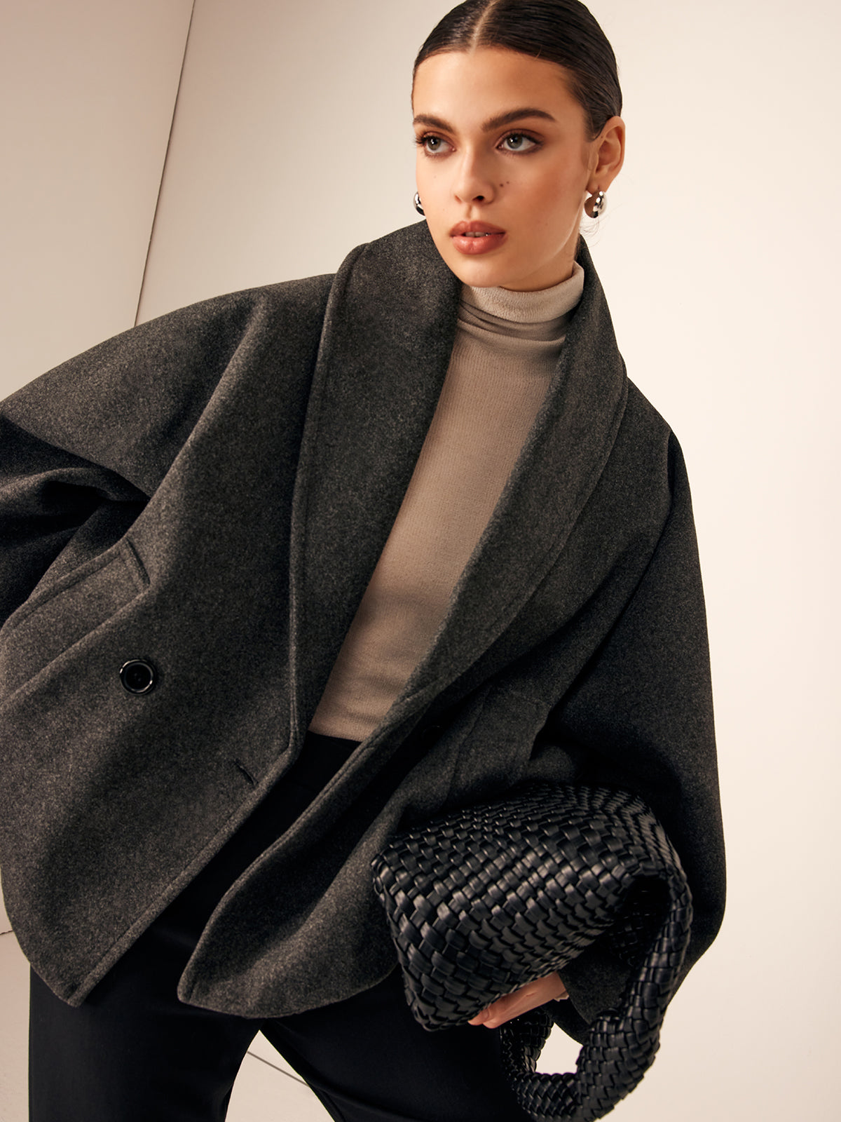 Tweed Pockets Loose Coat-Massicos