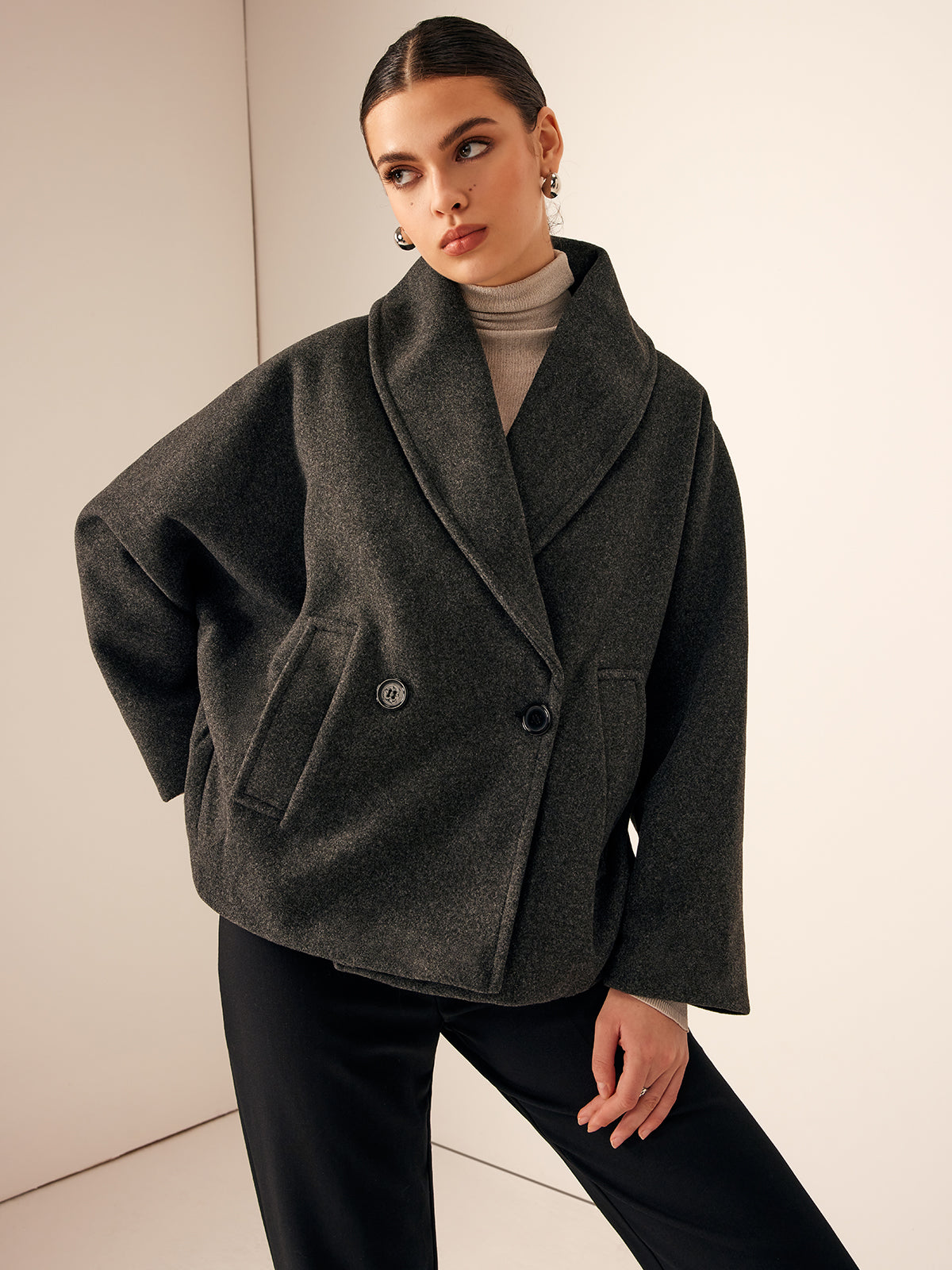 Tweed Pockets Loose Coat-Massicos