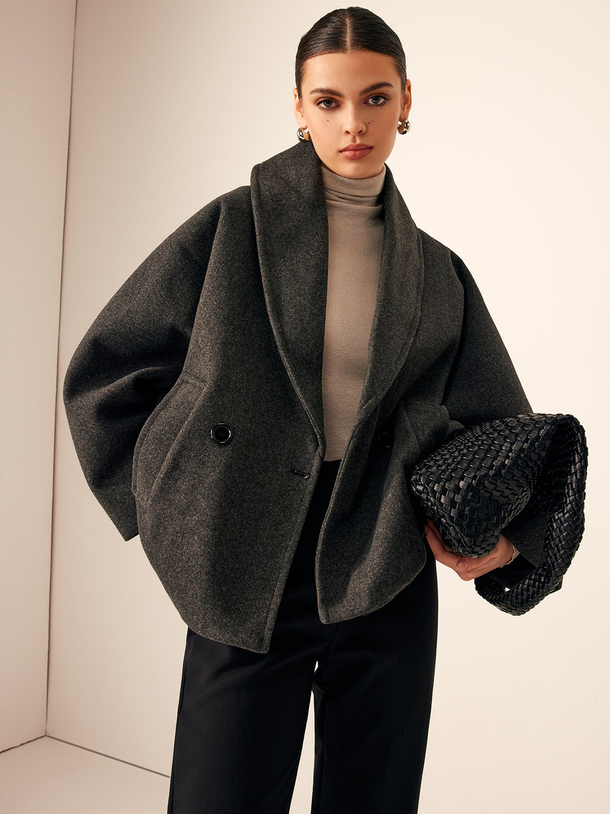 Tweed Pockets Loose Coat-Massicos