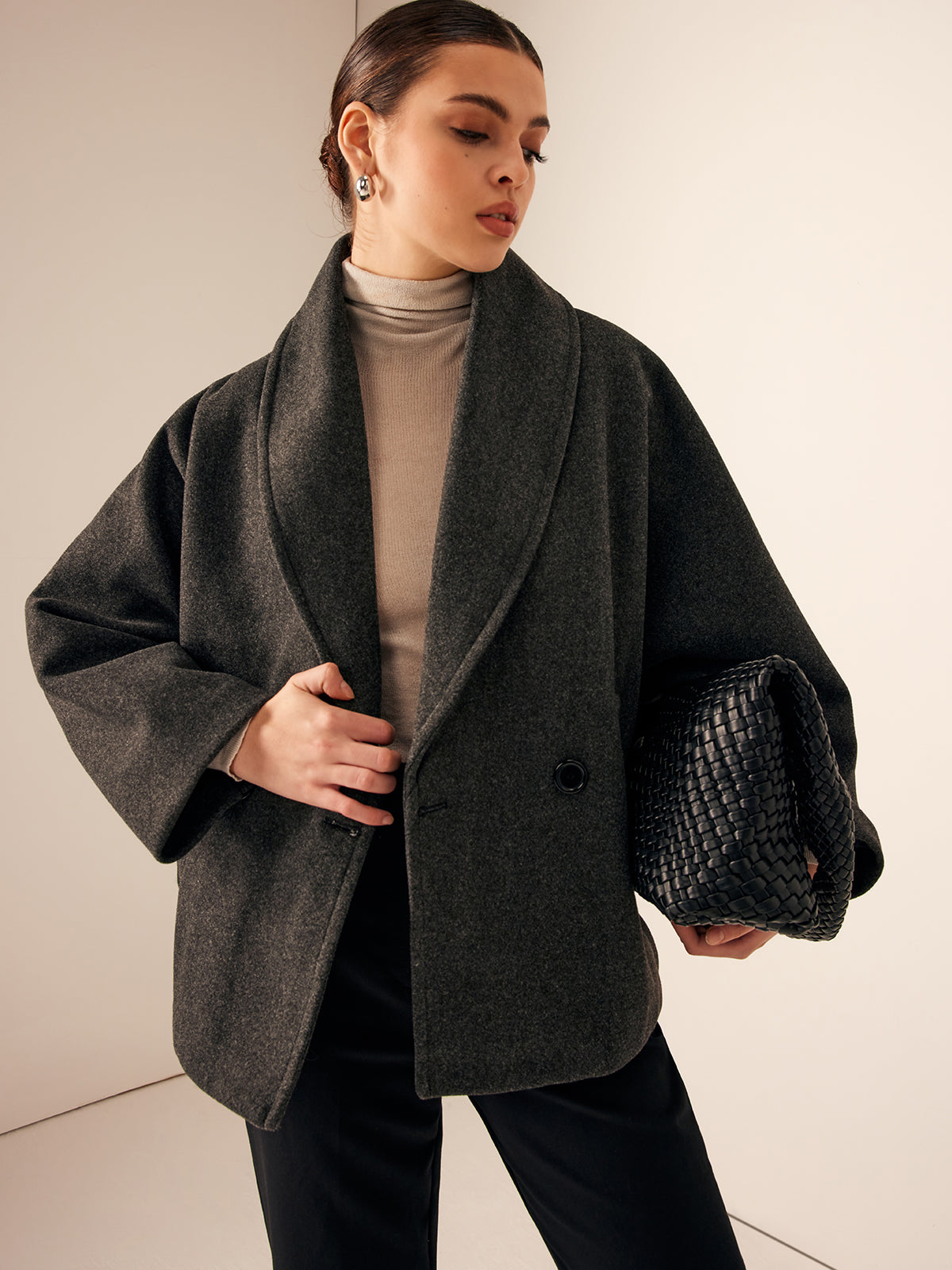 Tweed Pockets Loose Coat-Massicos