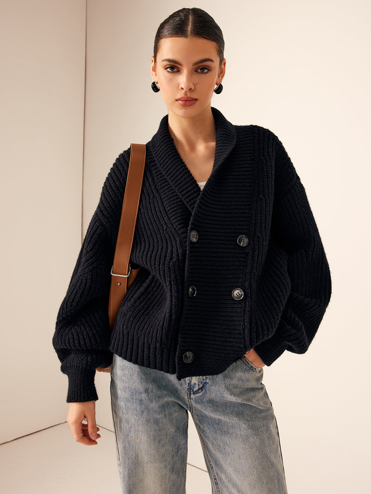 Ribbed Lapel Button Knit Outerwear-Massicos