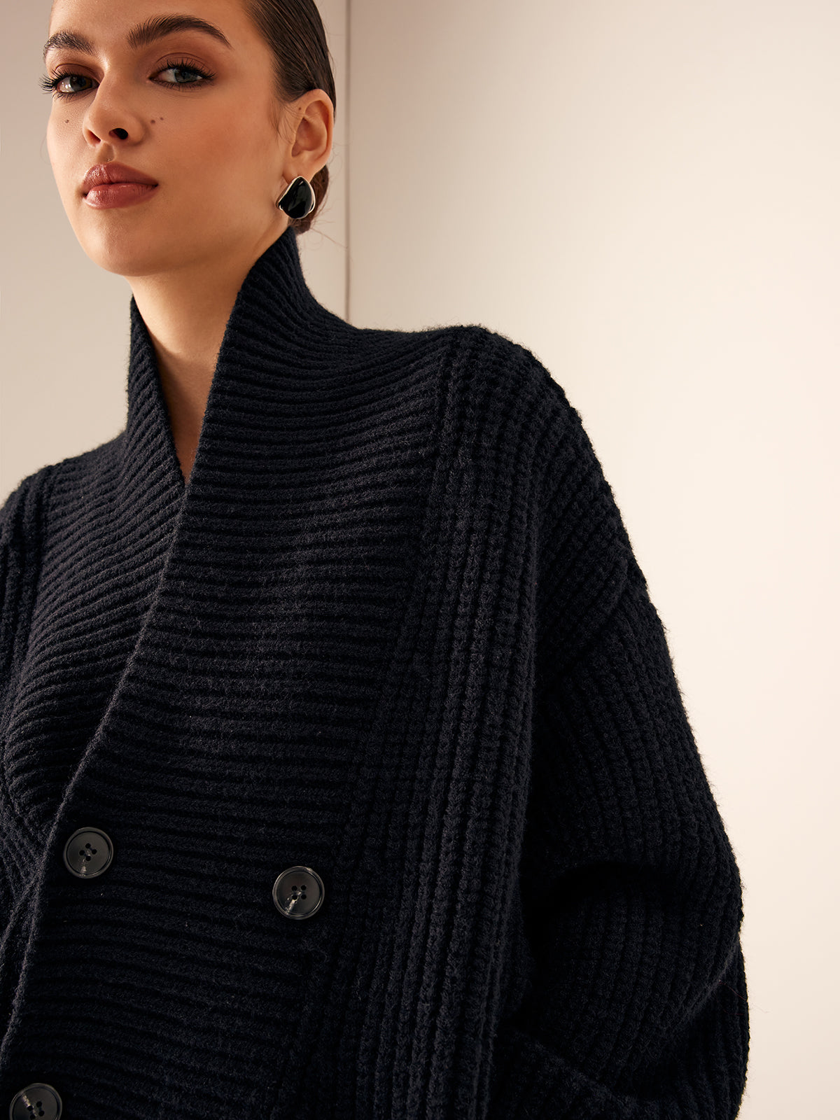 Ribbed Lapel Button Knit Outerwear-Massicos