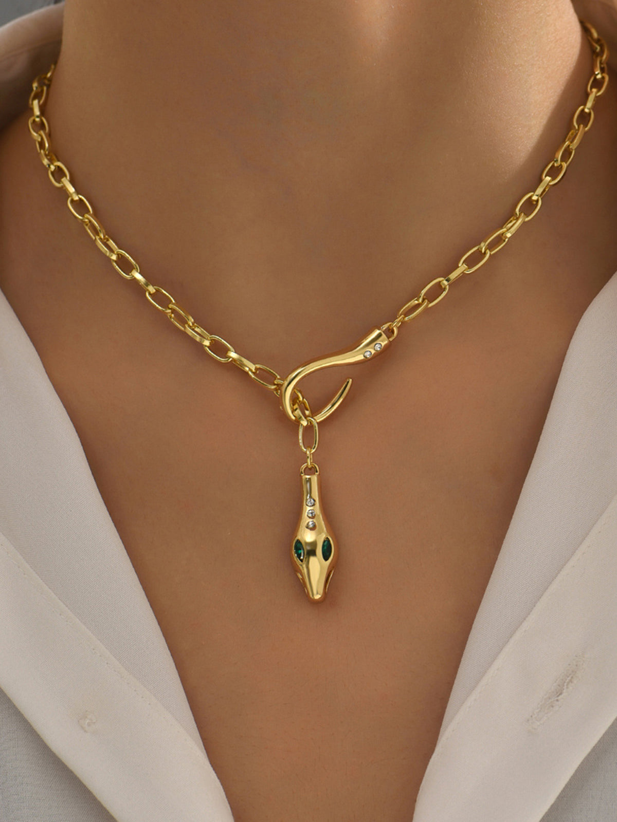 Rhinestone Snake Chain Necklace-Massicos