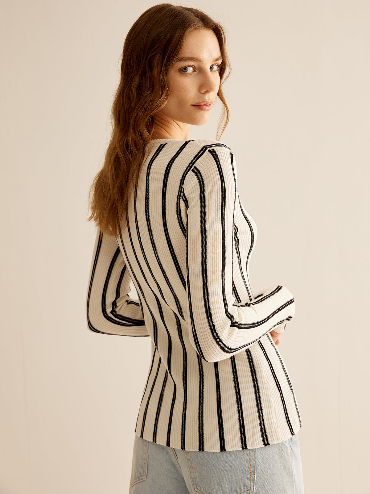 Split Pinstripe Slim Knit Top-Massicos