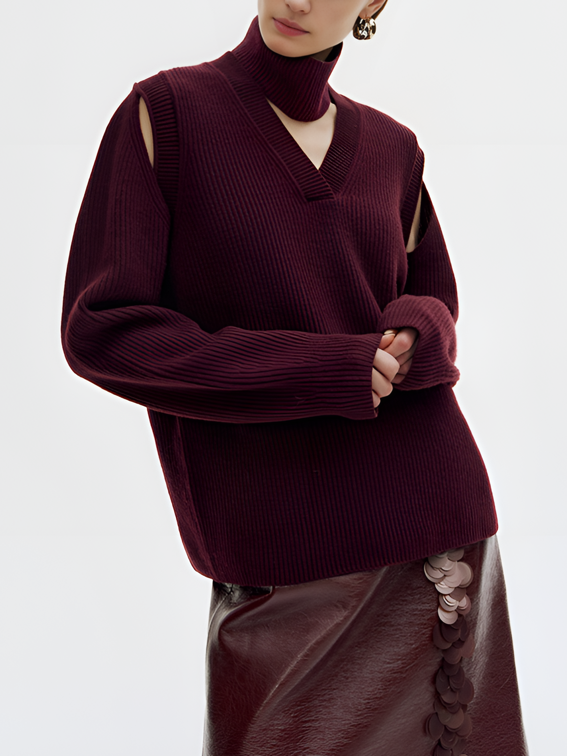 Oversized Wool-Blend Ribbed Cutout Sweater-Massicos
