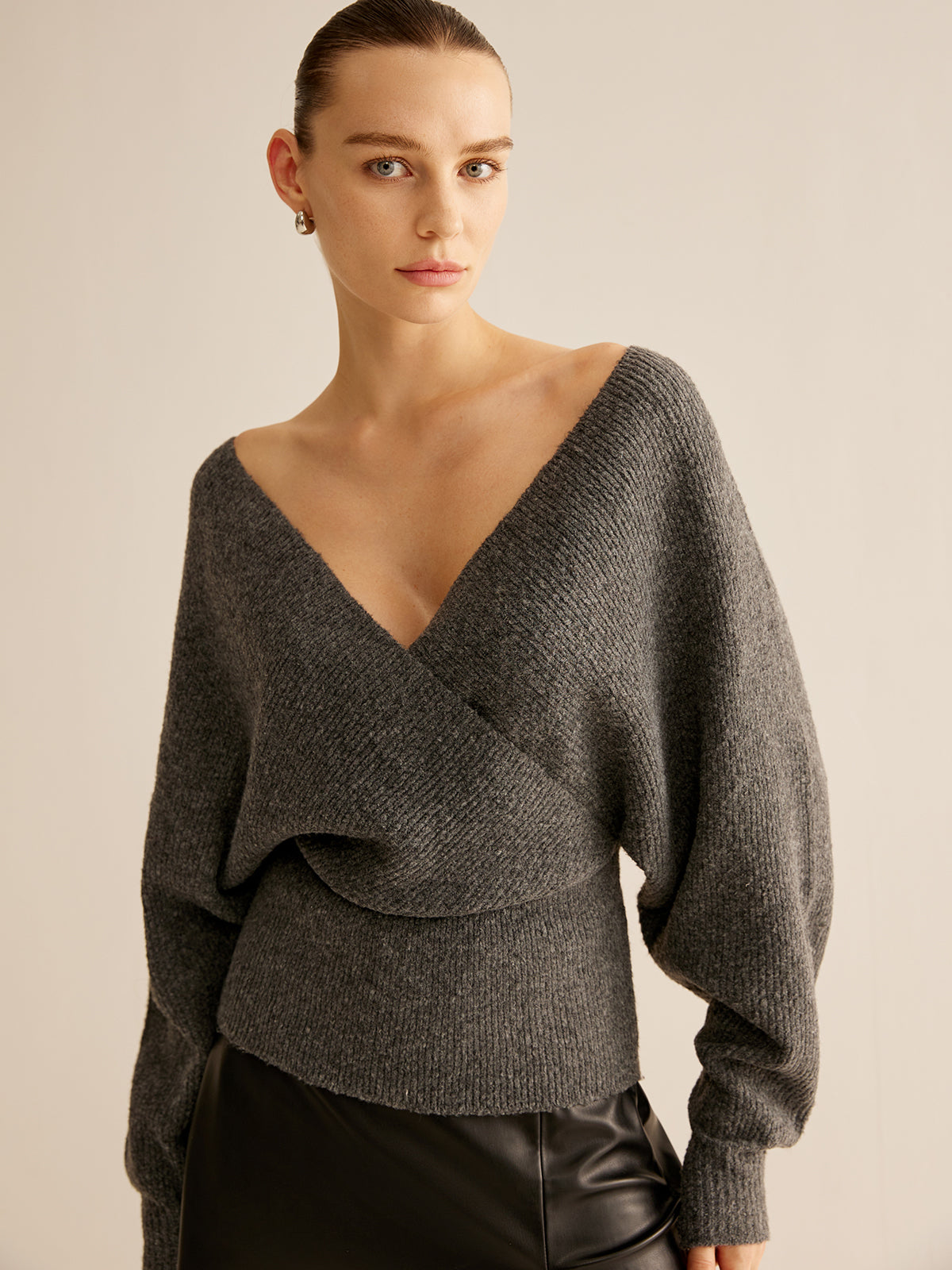 Ribbed Criss Cross Cinched Sweater-Massicos