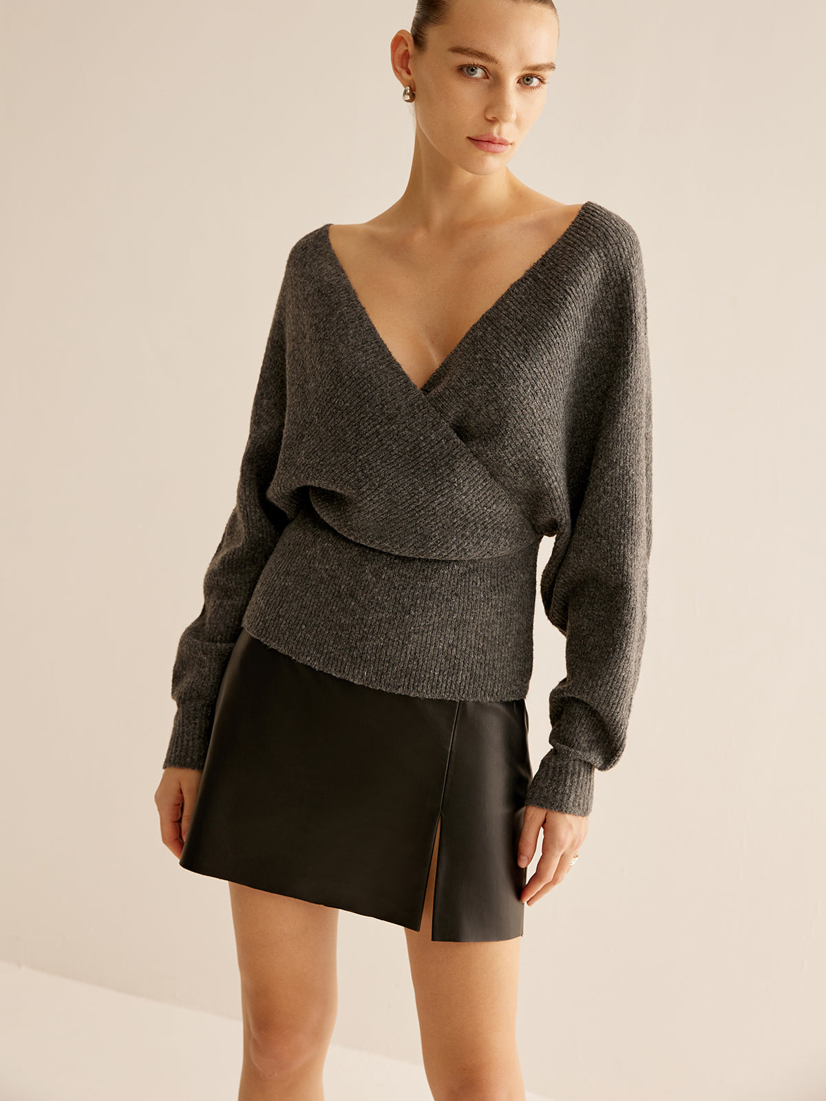 Ribbed Criss Cross Cinched Sweater-Massicos