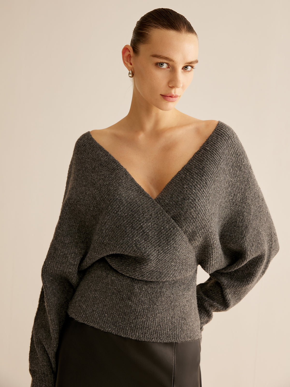 Ribbed Criss Cross Cinched Sweater-Massicos