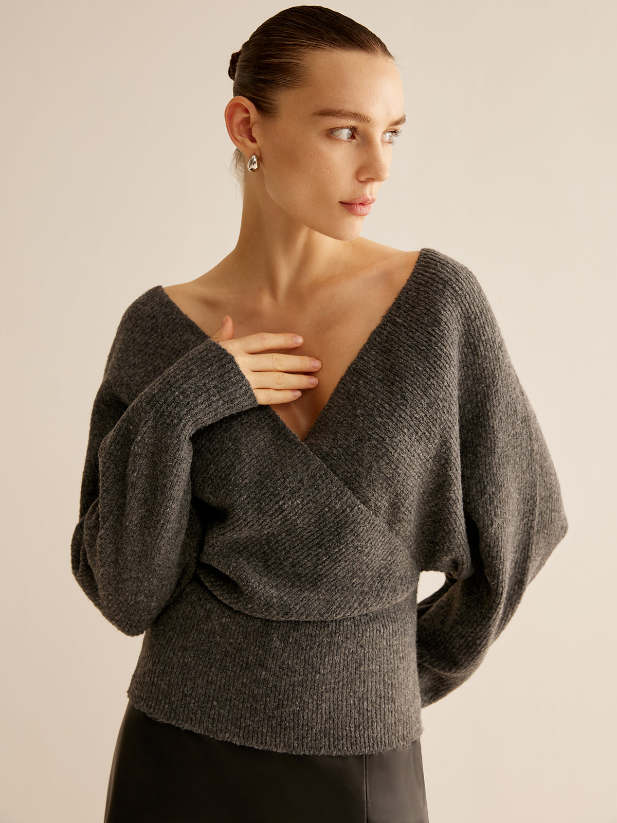 Ribbed Criss Cross Cinched Sweater-Massicos