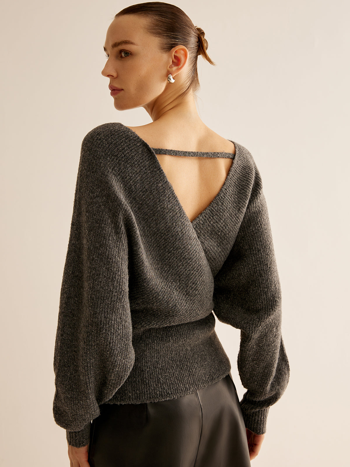 Ribbed Criss Cross Cinched Sweater-Massicos