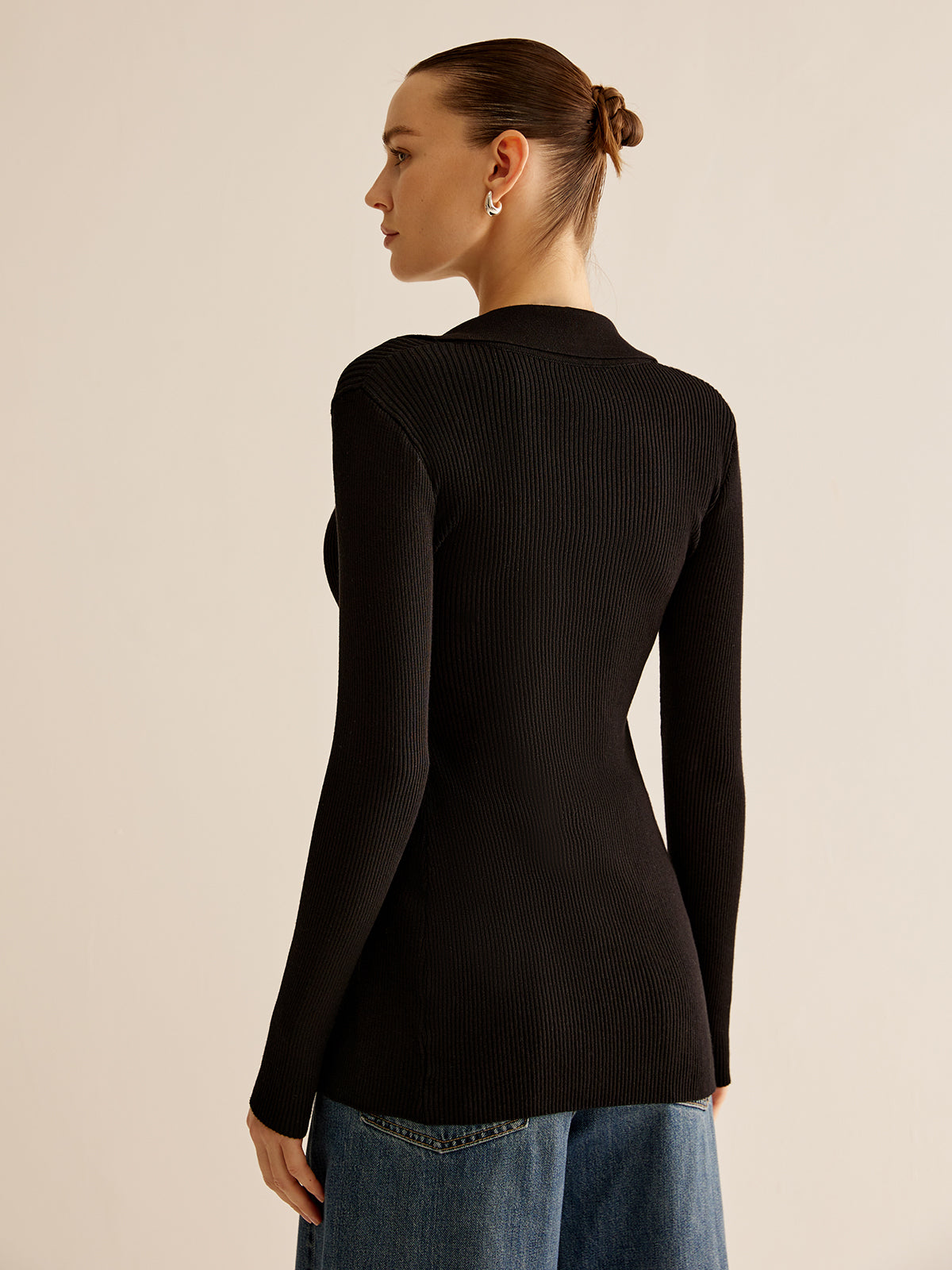 Glossy-Ring  Ribbed Slim Cardigan-Massicos