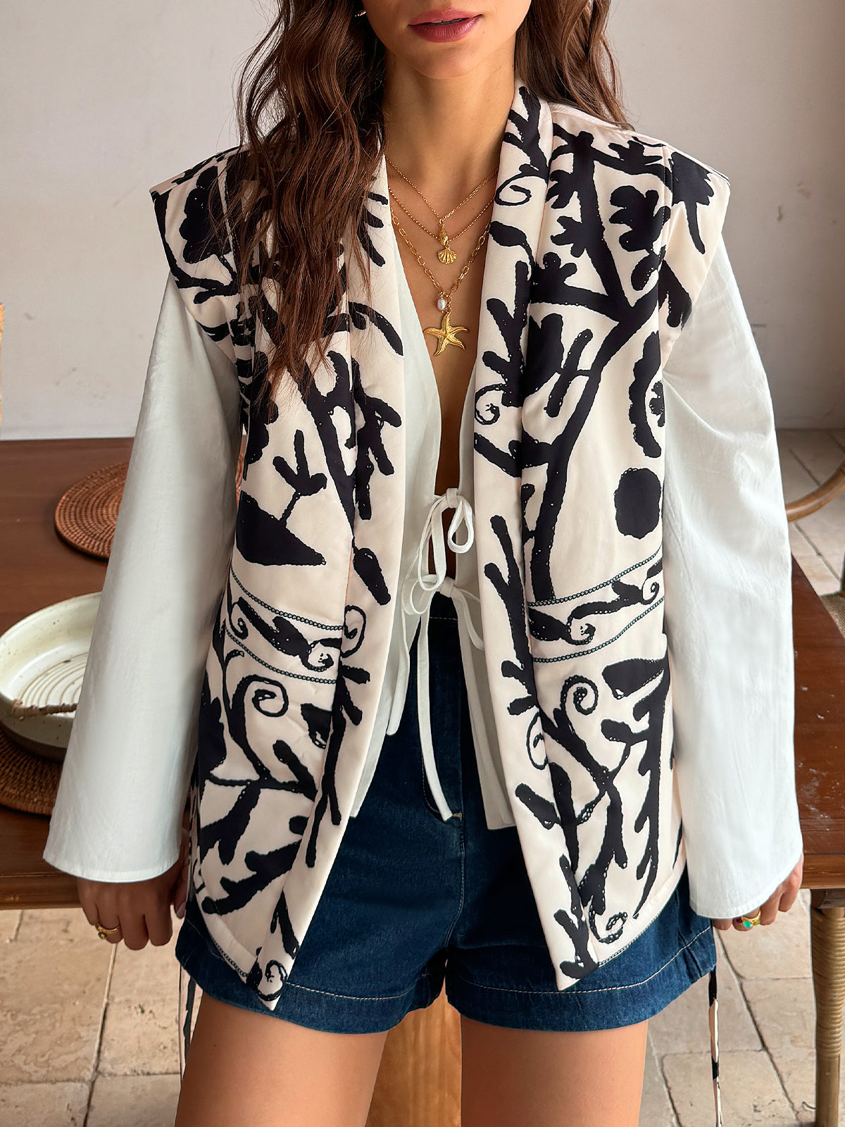 Boheme Printed Wrap Belted Vest-Massicos