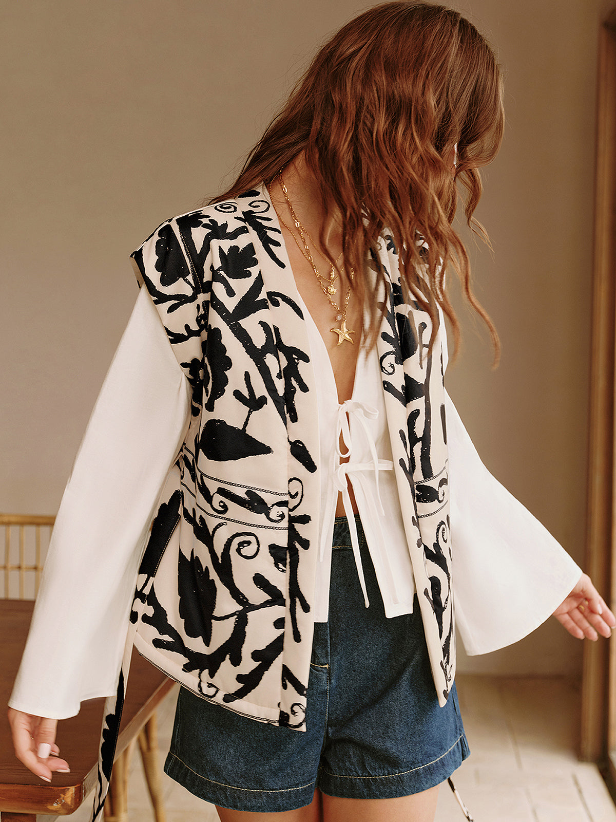 Boheme Printed Wrap Belted Vest-Massicos