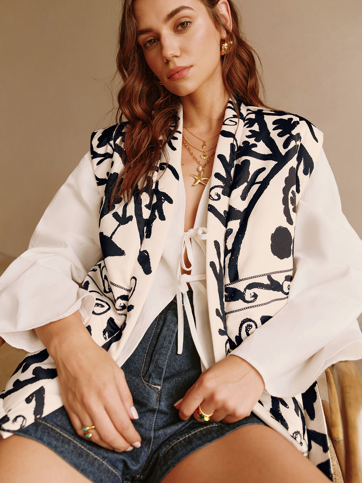 Boheme Printed Wrap Belted Vest-Massicos