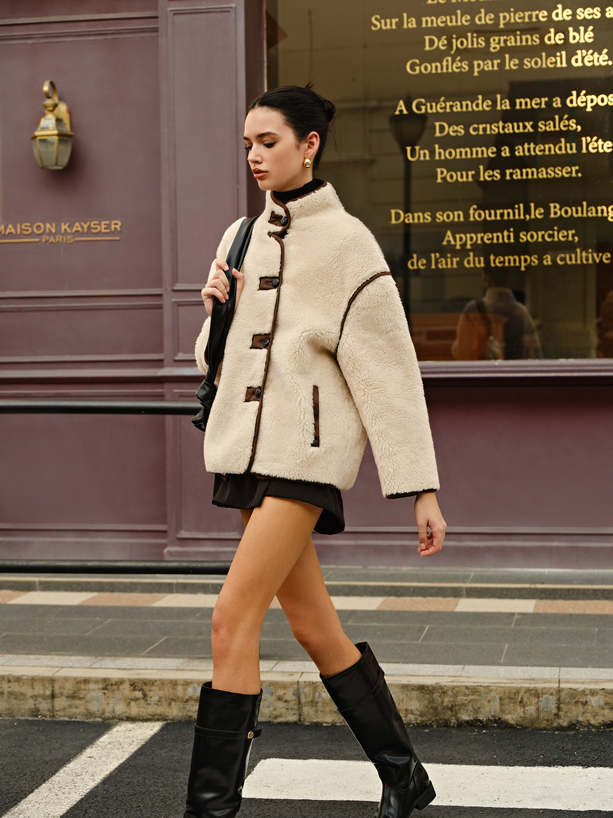 Minky Contrast Piping Fleece Jacket-Massicos