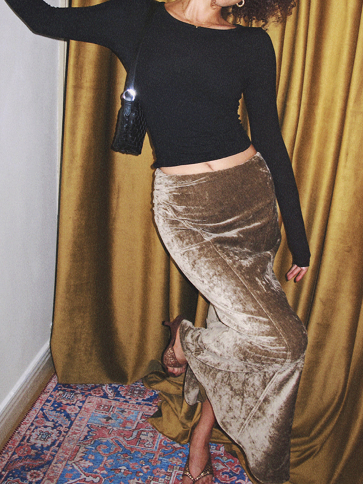Pleated Velvet Maxi Skirt-Massicos