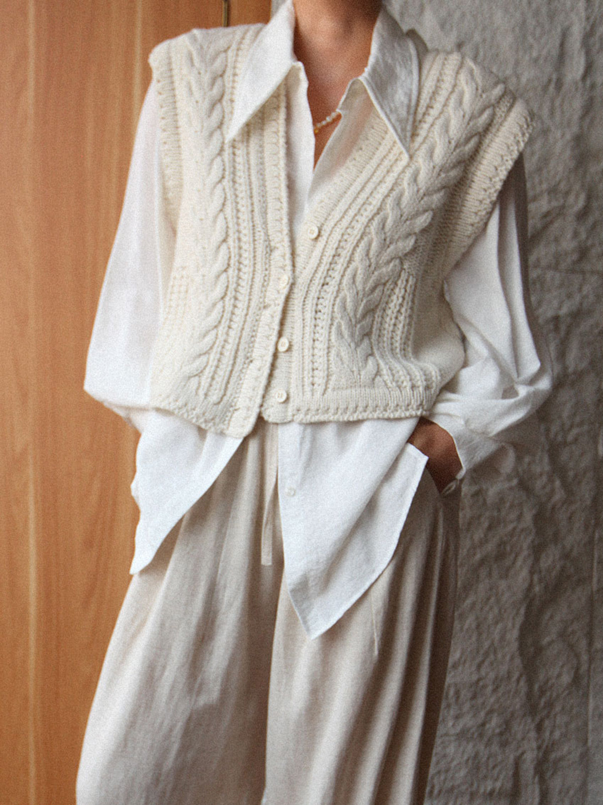 Chunky Knit V-Neck Button Cardigan-Massicos