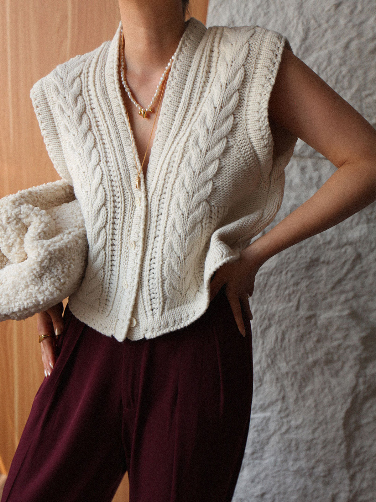 Chunky Knit V-Neck Button Cardigan-Massicos