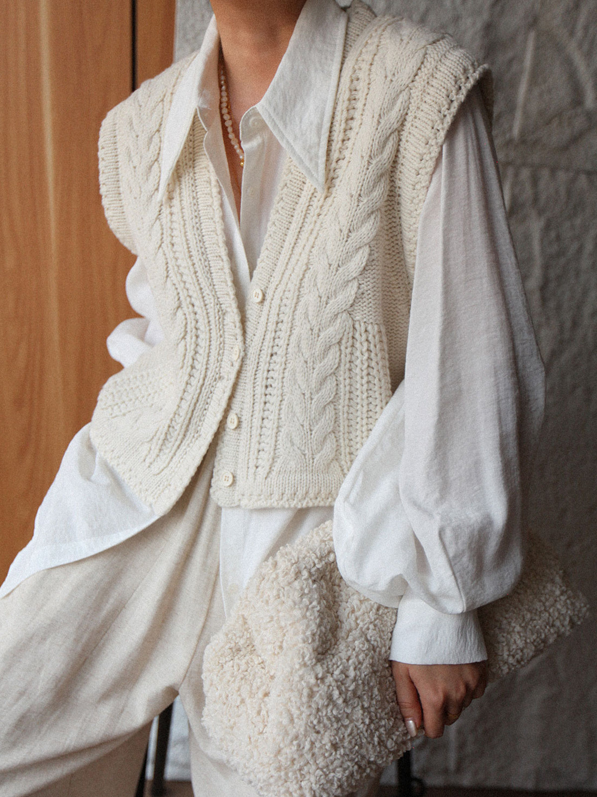 Chunky Knit V-Neck Button Cardigan-Massicos