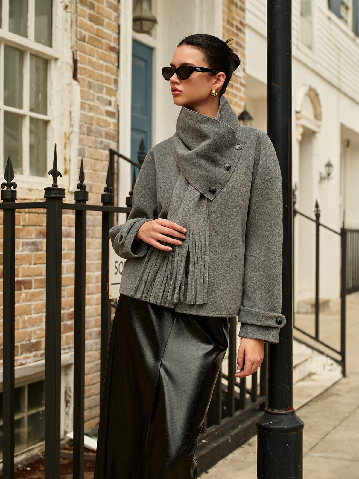 Breasted Wool Coat With Matching Tassel Scarf-Massicos
