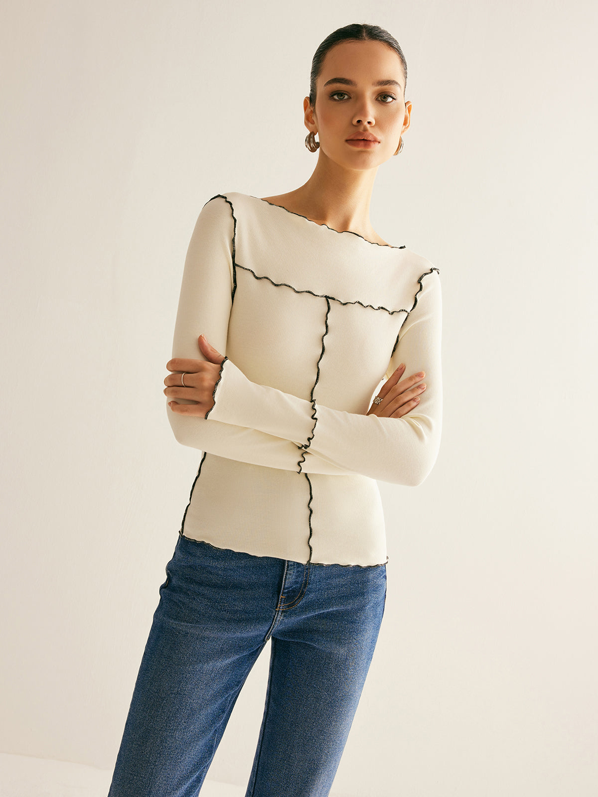 Lettuce Trim Long Sleeve Slim T-Shirt-Massicos