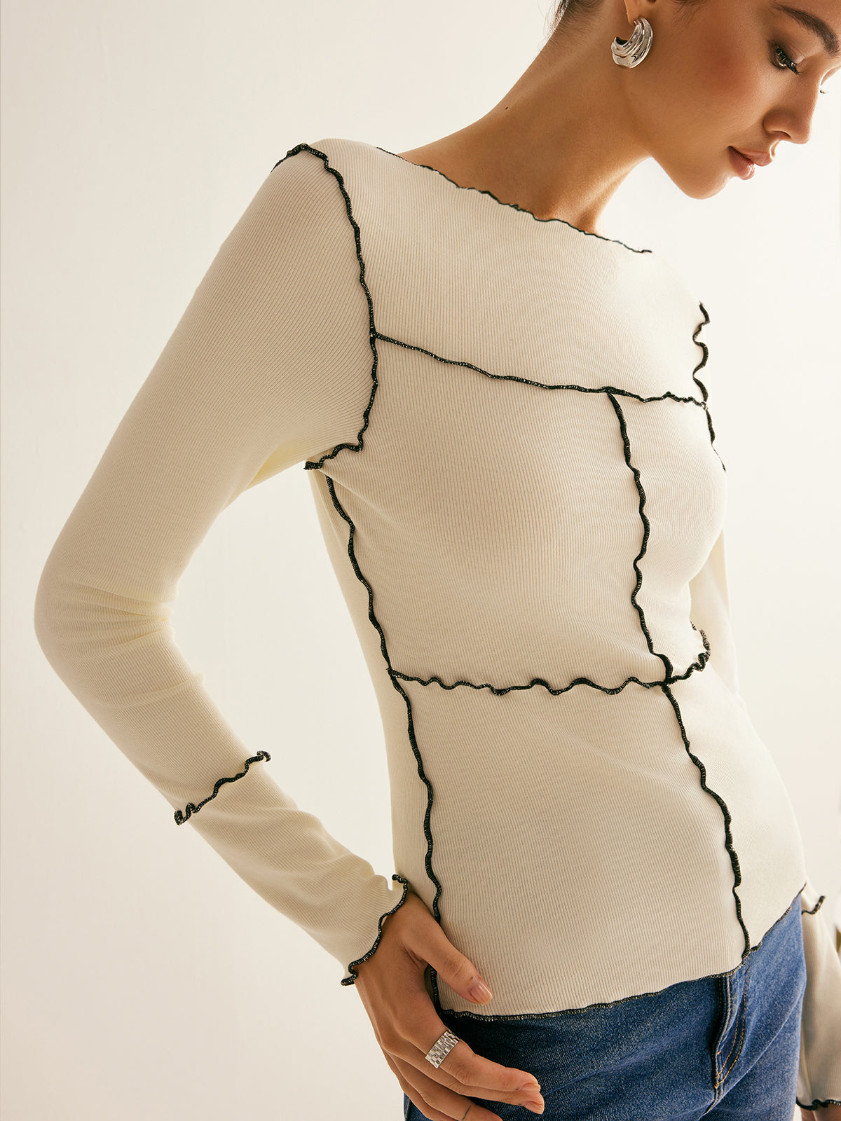 Lettuce Trim Long Sleeve Slim T-Shirt-Massicos